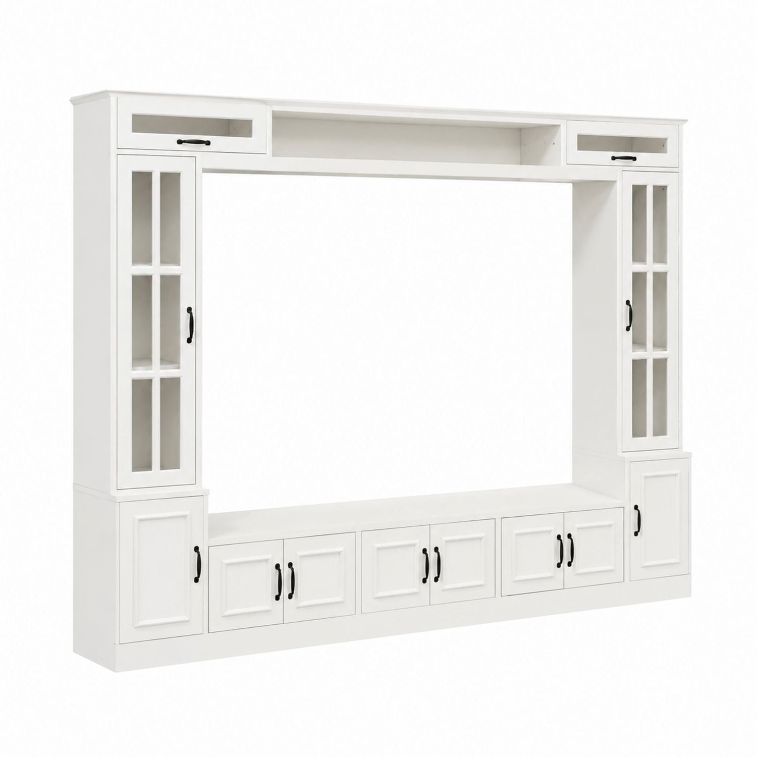 Meuble TV mural en bois MDF et verre trempé blanc-Xelvoriant