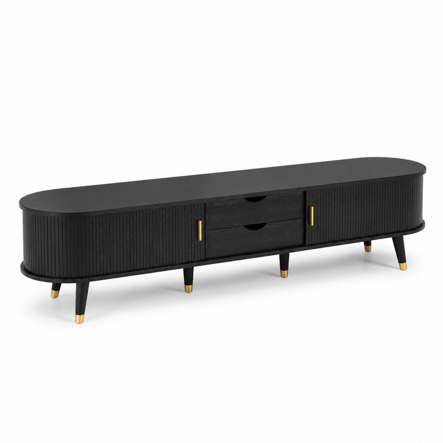 Meuble TV en Bois Noir avec Accents Dorés 180 cm-Xelvoriant