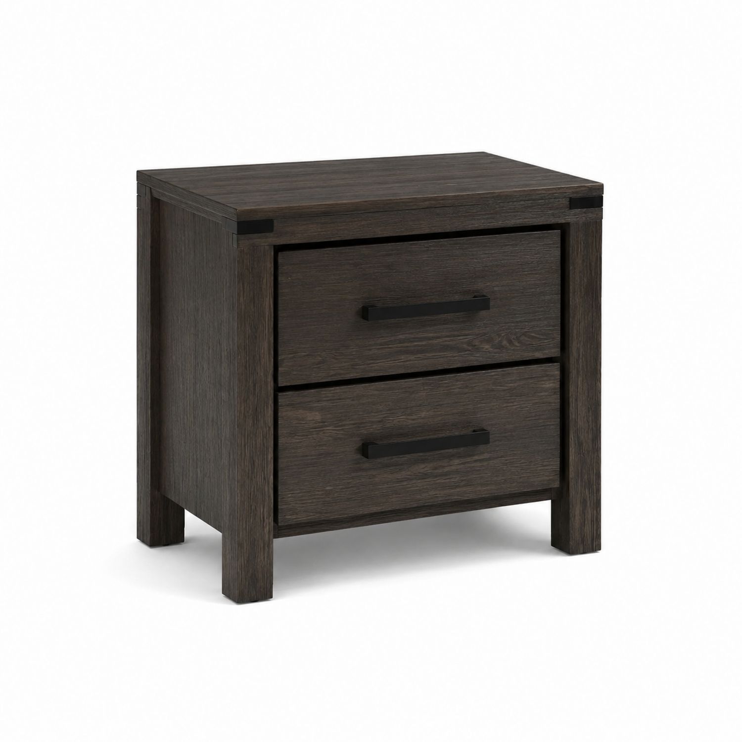 Table de chevet en bois avec 2 tiroirs en chêne foncé-Xelvoriant
