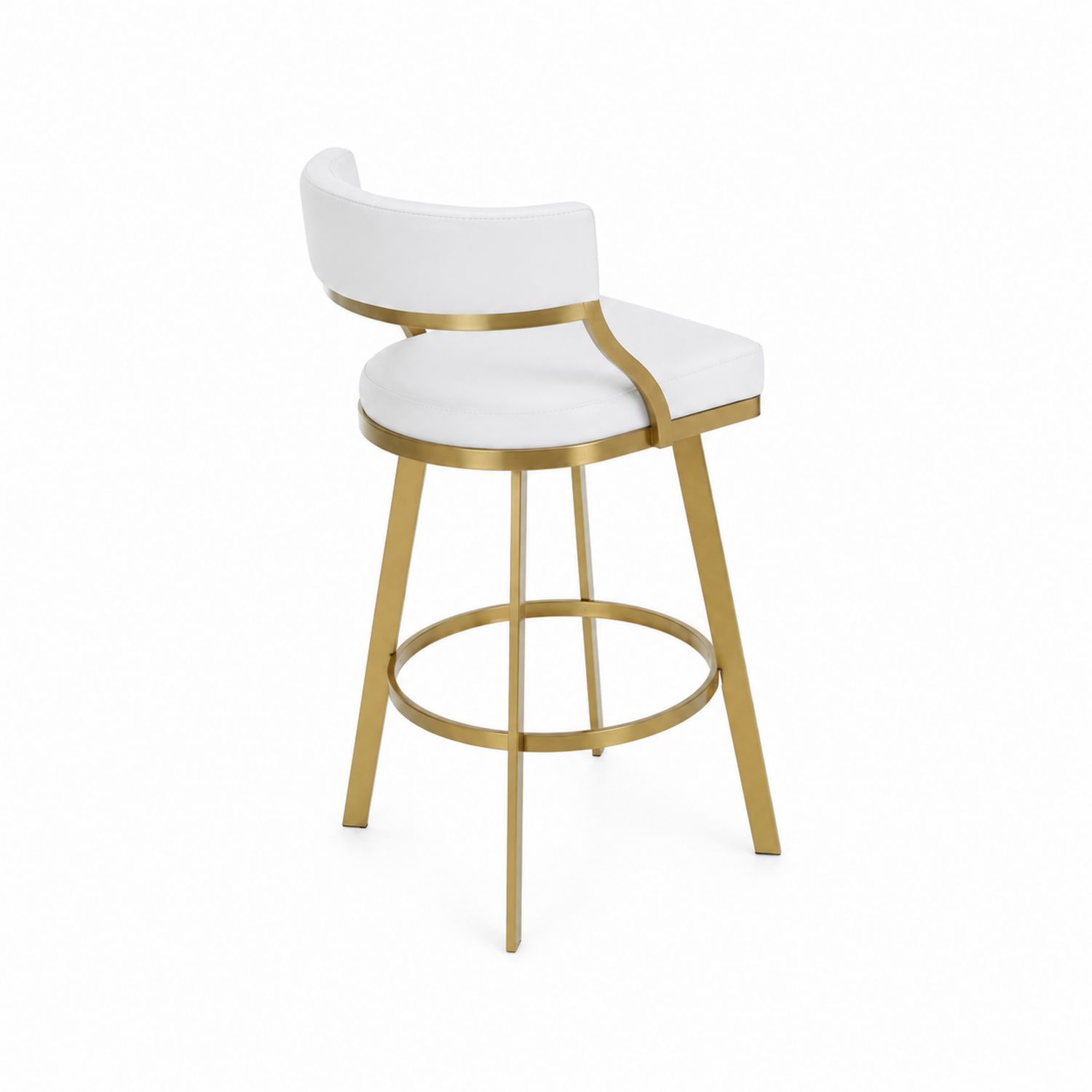 Tabouret de bar en cuir synthétique blanc et métal doré-Xelvoriant