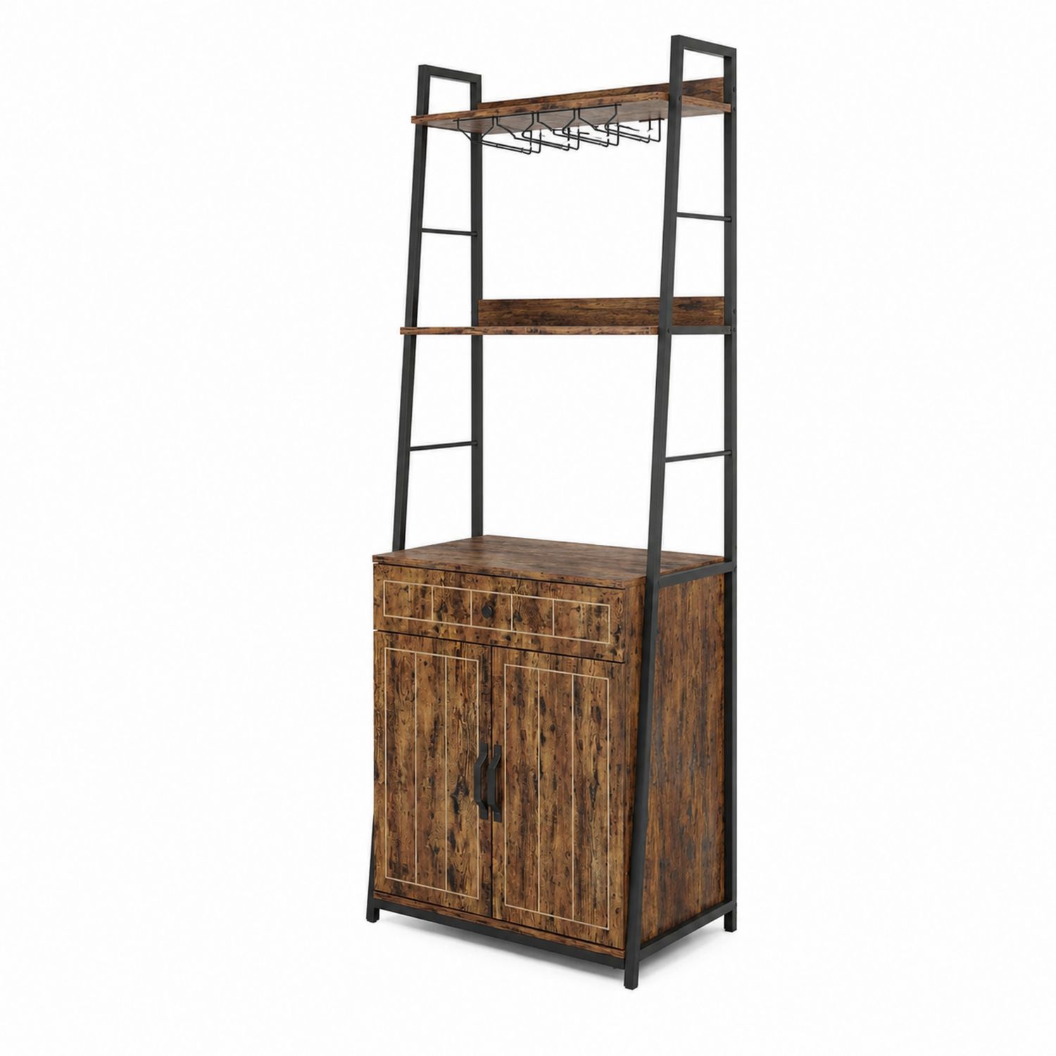Buffet de Cuisine en Bois et Métal avec Étagères-Xelvoriant