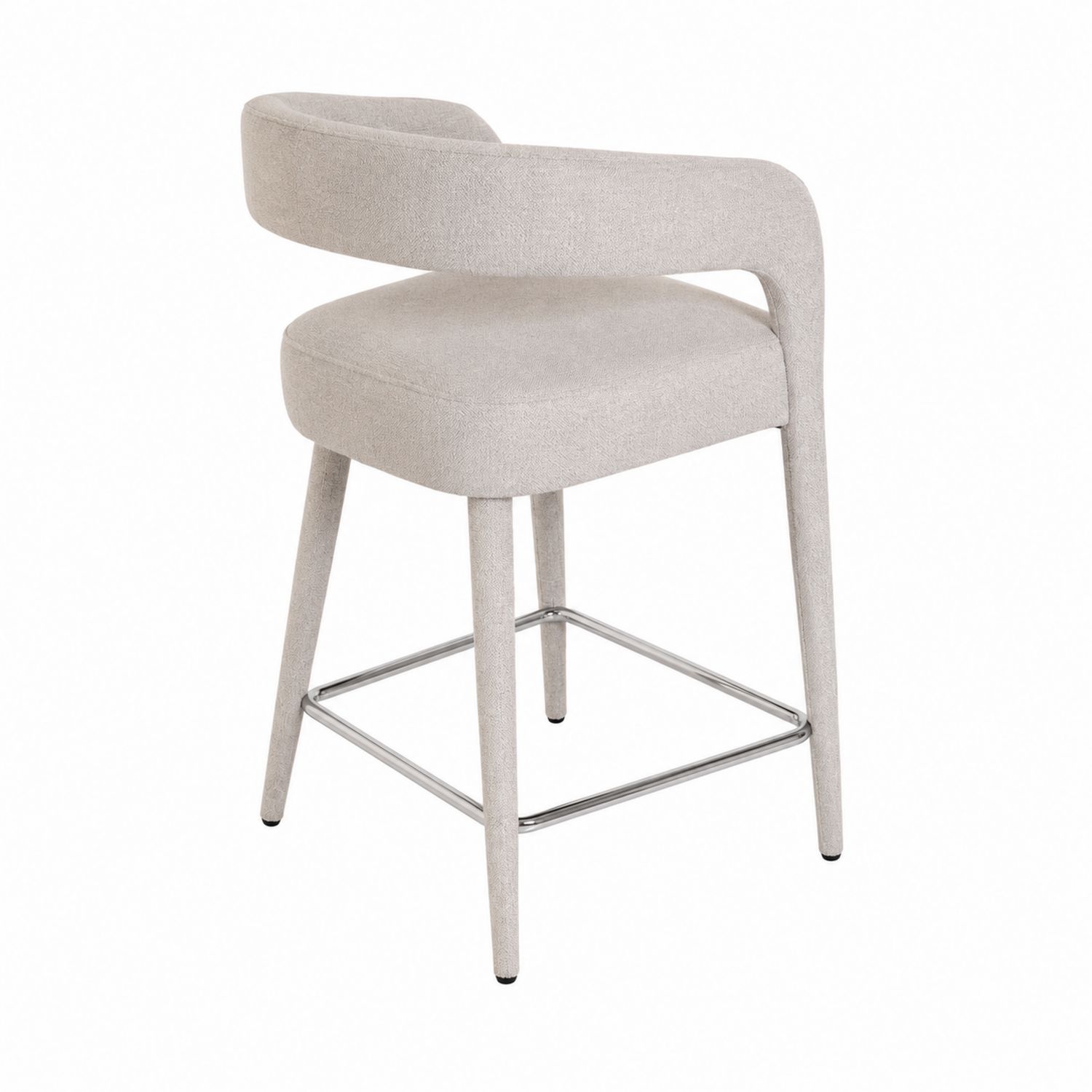 Tabouret de bar en tissu beige avec cadre en métal chromé-Xelvoriant