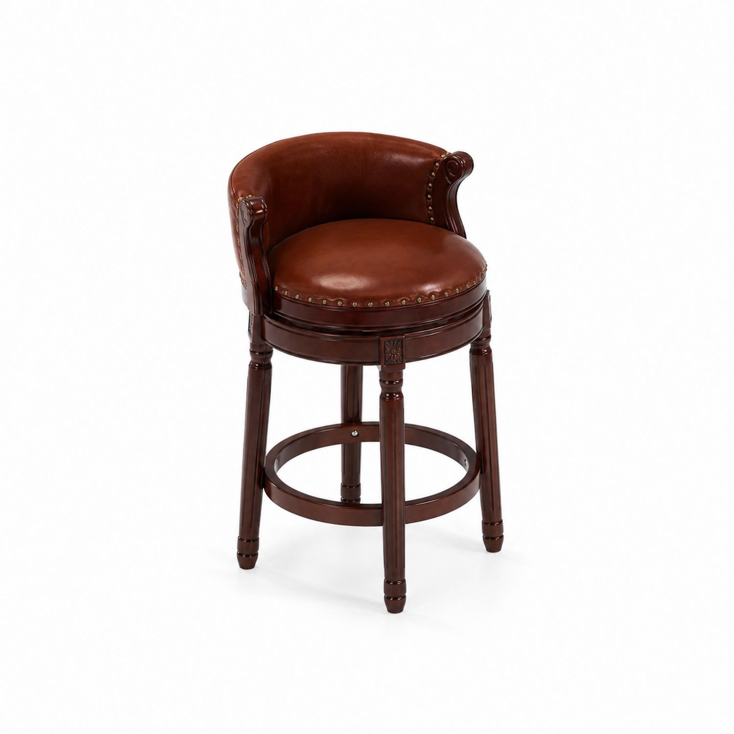 Tabouret de bar en bois et cuir marron-Xelvoriant