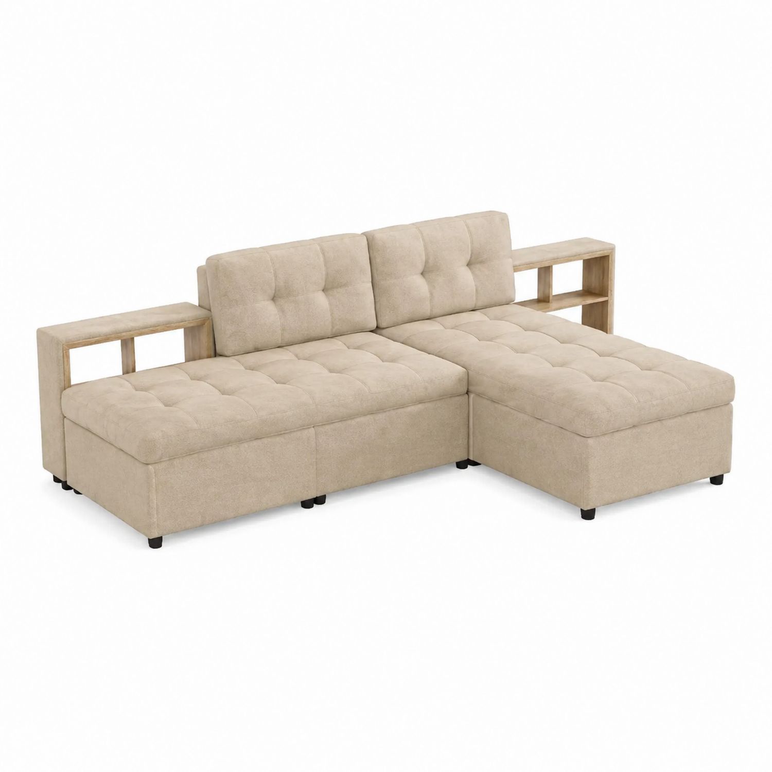 Canapé d'angle en bois et tissu avec rangement - Beige-Xelvoriant
