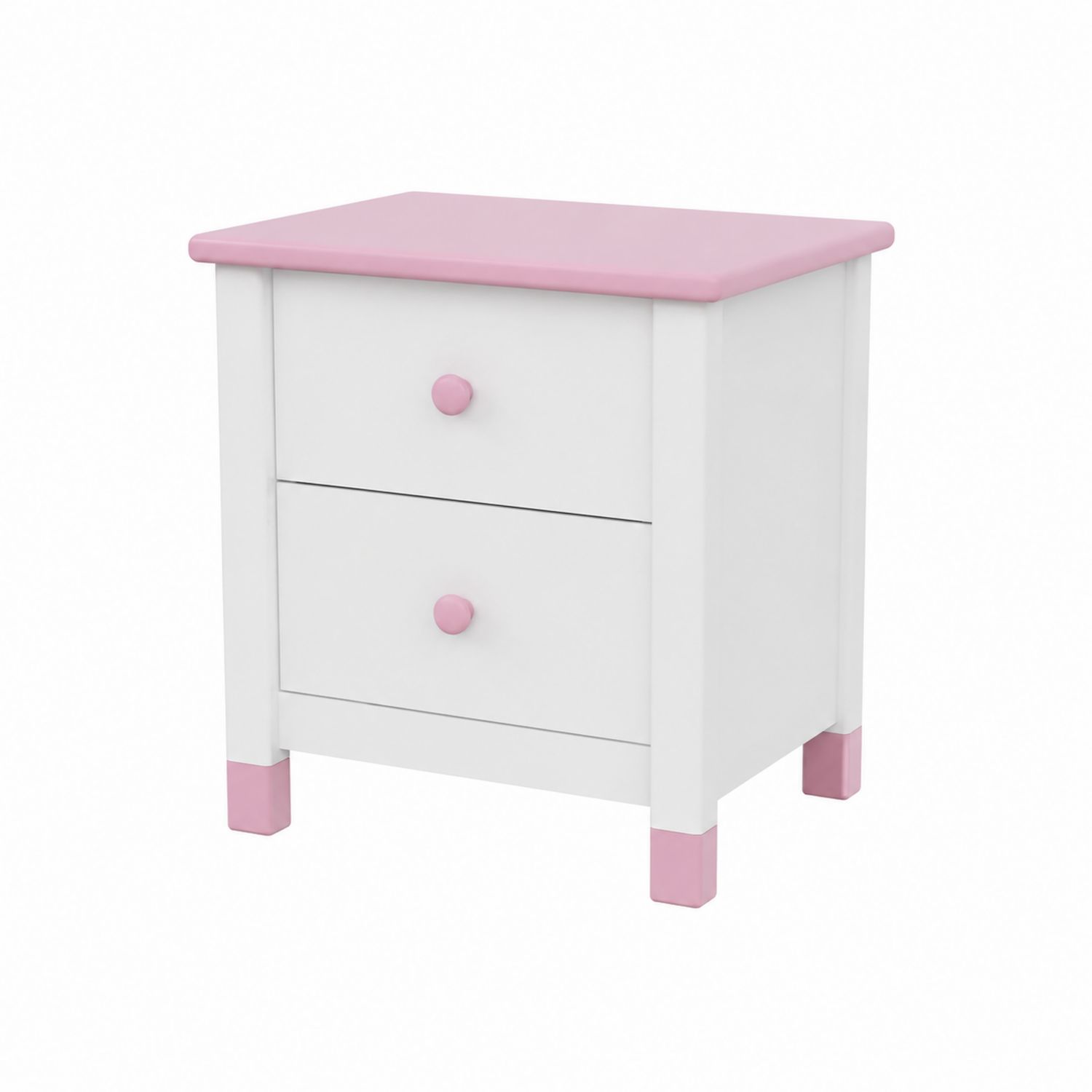 Table de chevet en bois avec 2 tiroirs Blanc/Rose 45x35x50cm-Xelvoriant