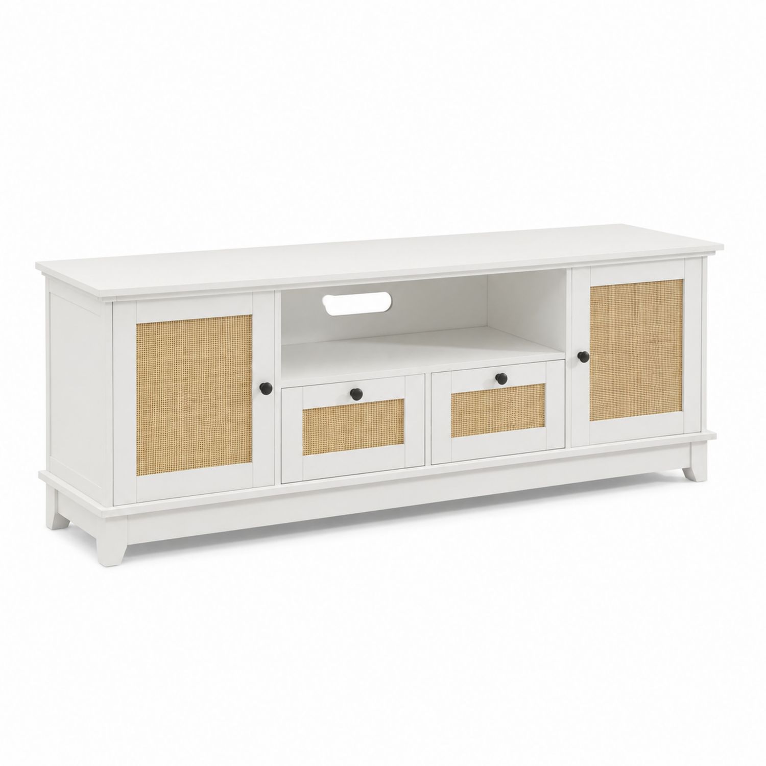 Meuble TV en Bois et Rotin Blanc-Xelvoriant