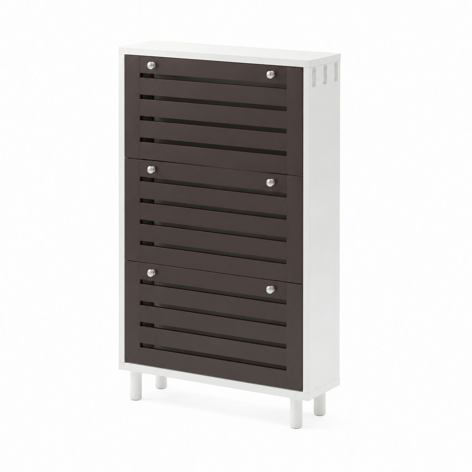 Meuble de rangement vertical 3 portes lattes en bois Marron et Blanc 120x70x25 cm-Xelvoriant
