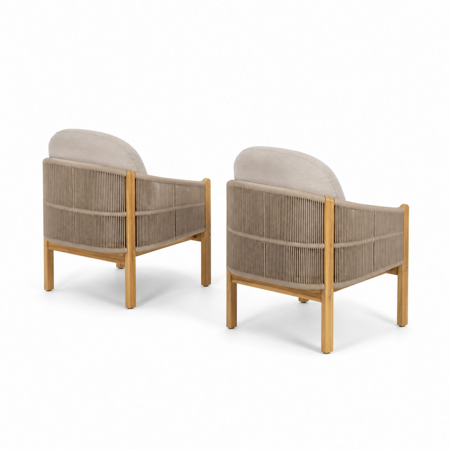 Lot de 2 fauteuils en bois avec coussins beiges-Xelvoriant
