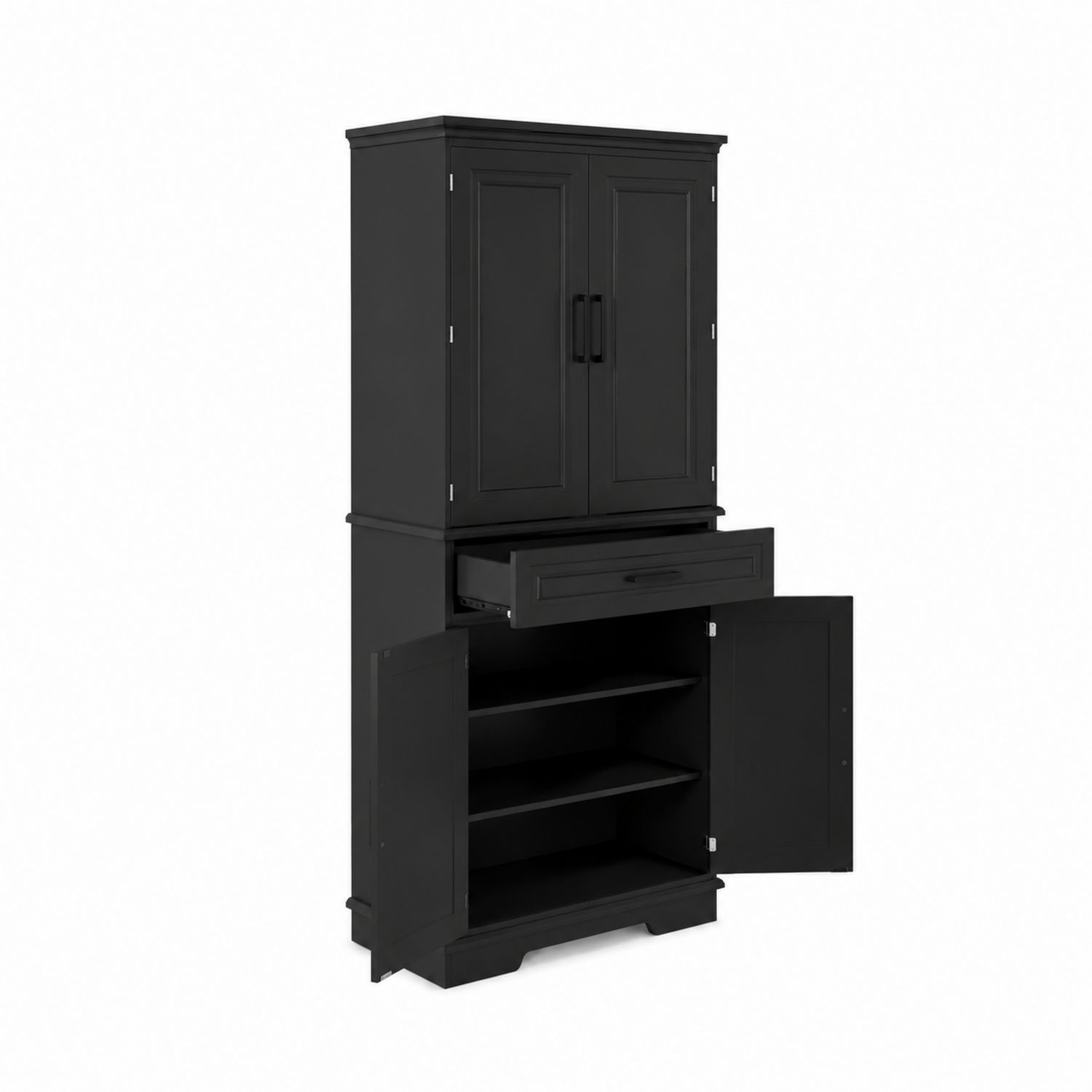 Buffet de cuisine rectangulaire en bois noir avec portes et tiroir 180x75x40cm-Xelvoriant