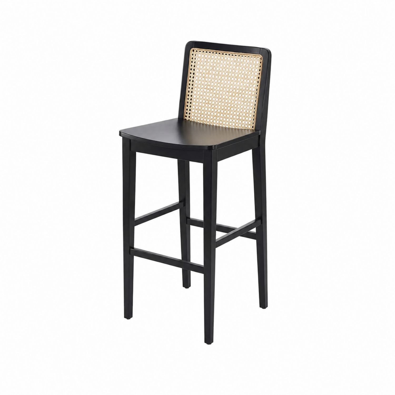 Tabouret de bar en bois et rotin noir 110 cm-Xelvoriant