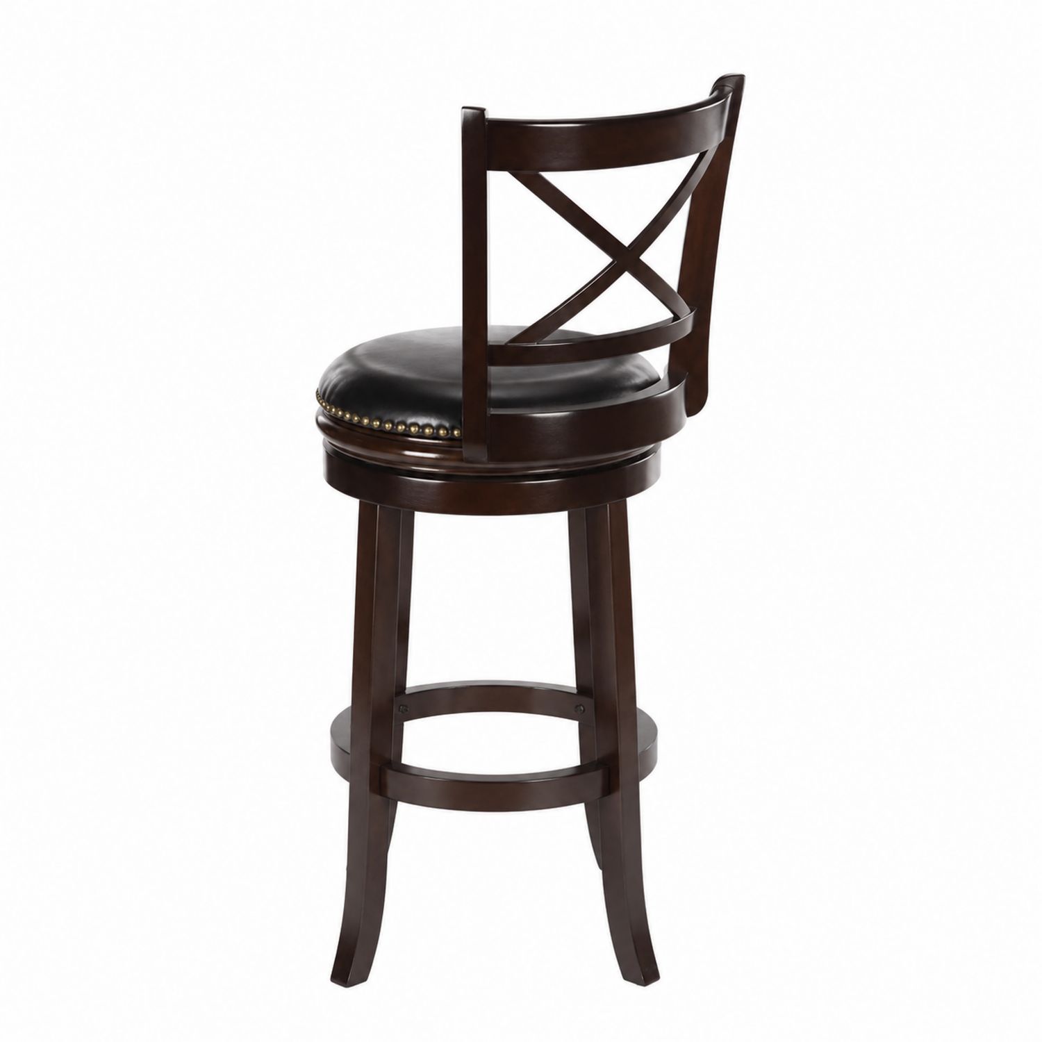 Tabouret de bar pivotant en bois avec siège en cuir synthétique noir-Xelvoriant