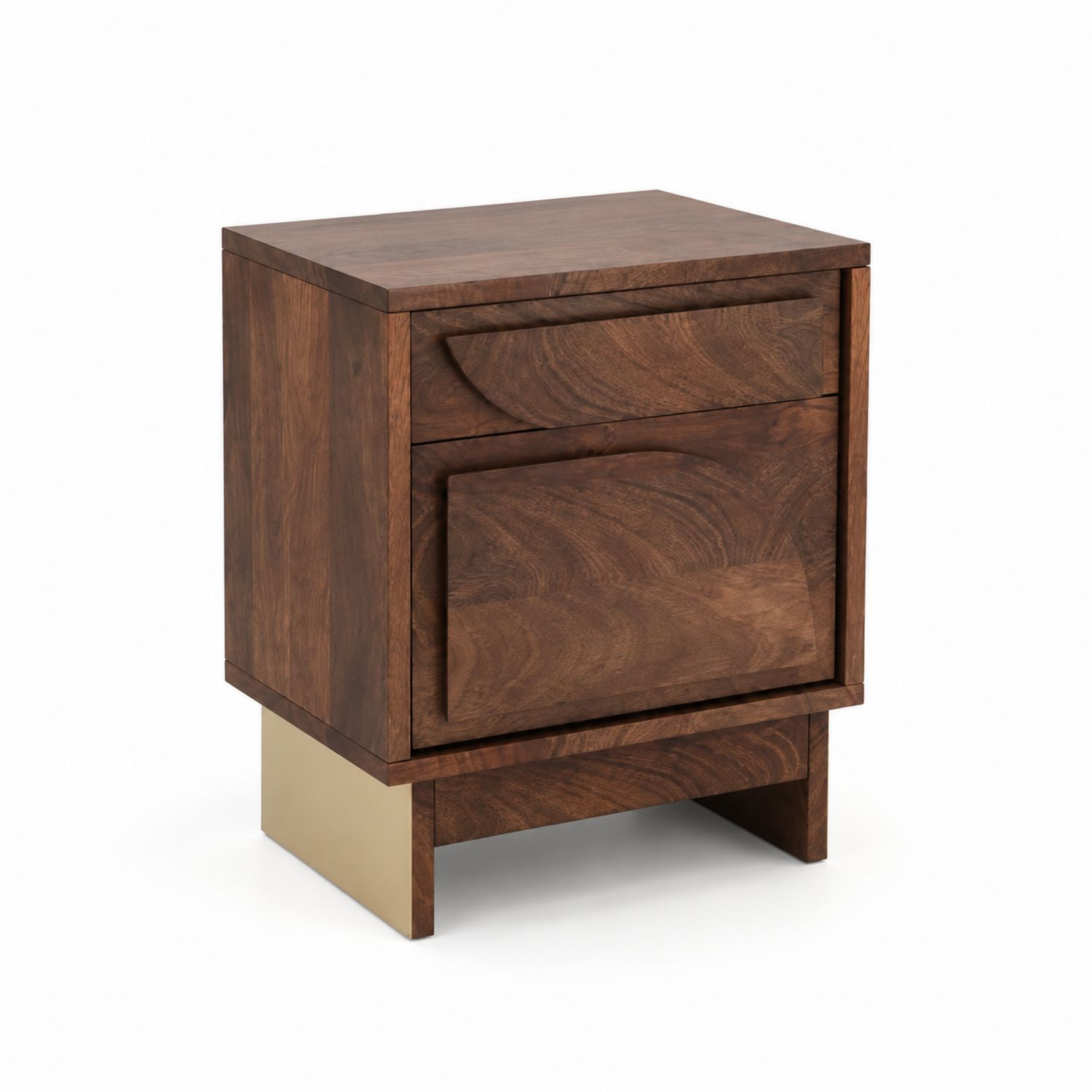 Table de chevet en bois avec base en métal et 2 tiroirs-Xelvoriant