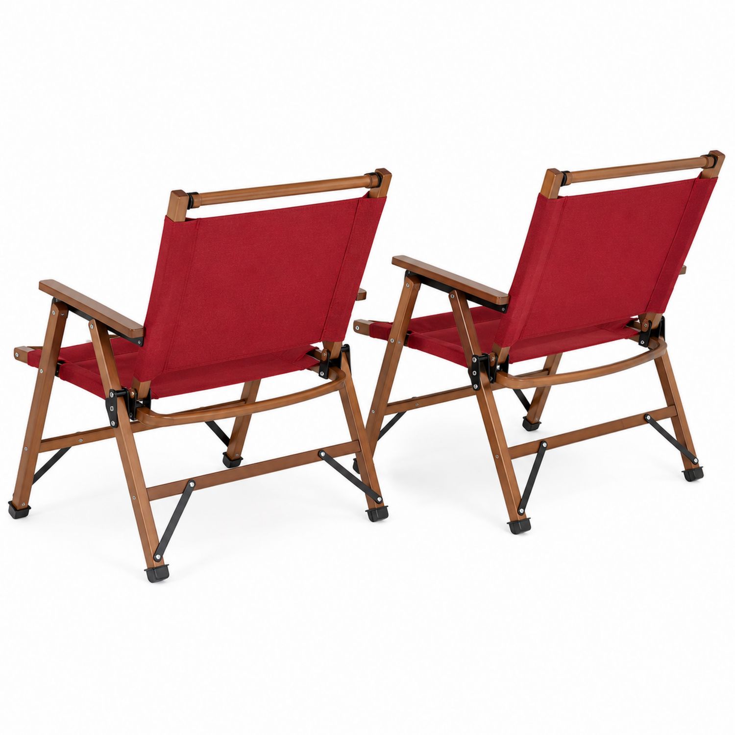 Ensemble de 2 chaises pliantes d'extérieur en bois et tissu rouge-Xelvoriant