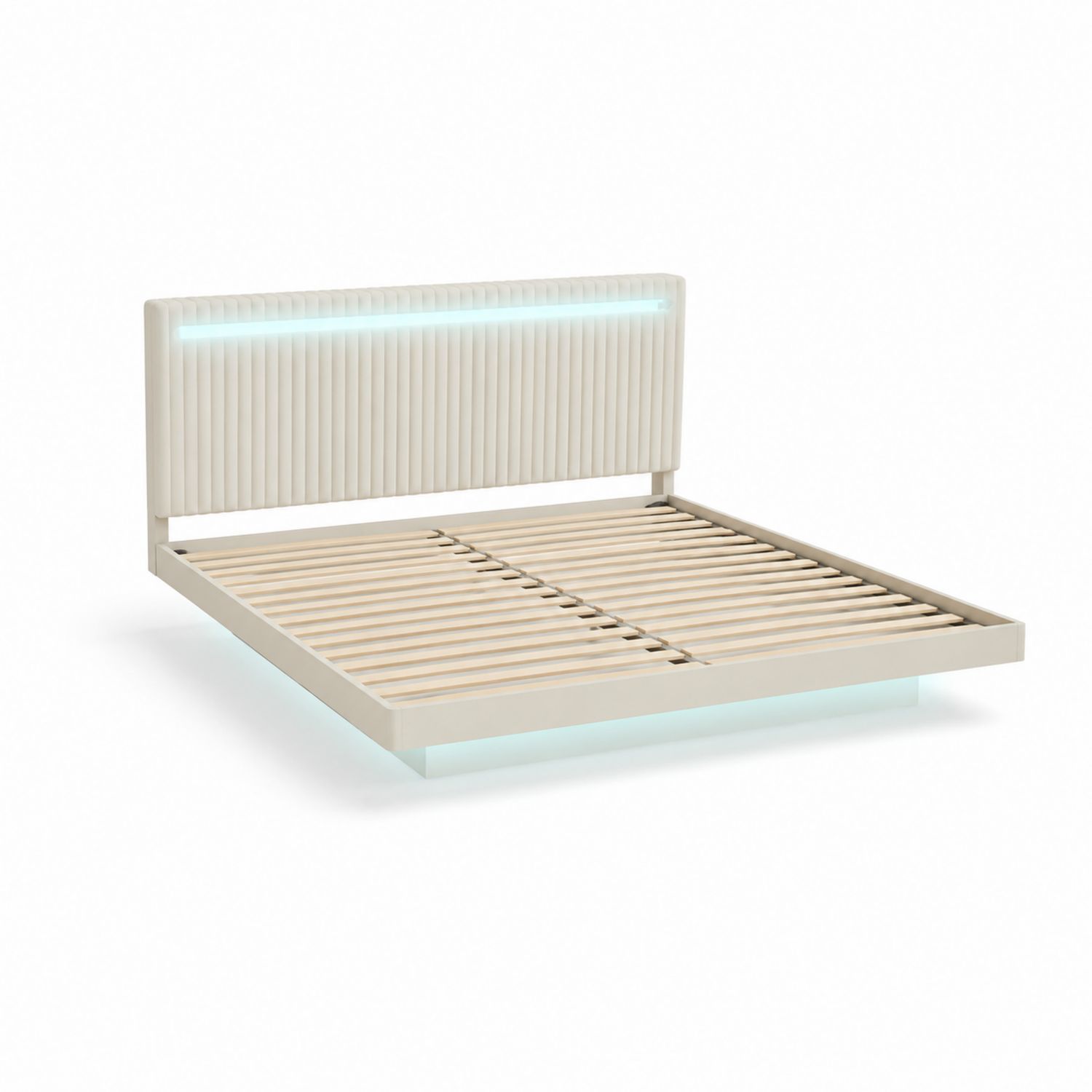 Lit double en bois avec tête de lit à LED Blanc 160x200 cm-Xelvoriant