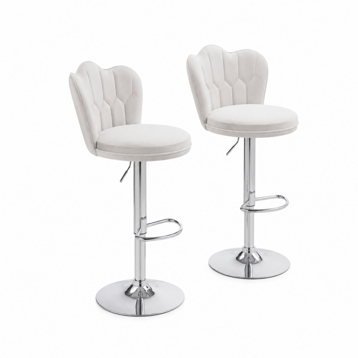 Tabouret de bar réglable en velours Beige avec pied en métal chromé, ensemble de 2-Xelvoriant