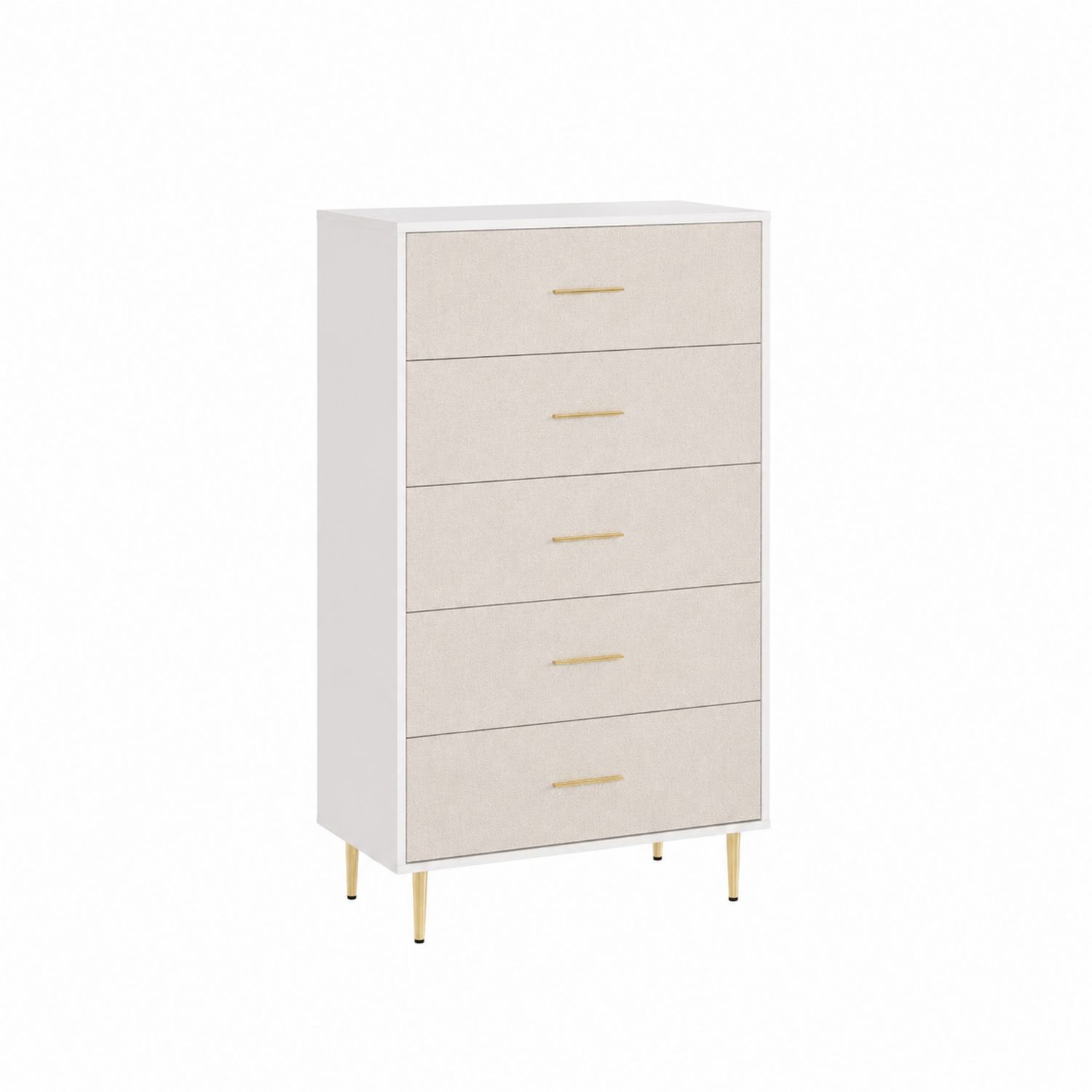 Commode haute 5 tiroirs en Bois Blanc et Beige-Xelvoriant
