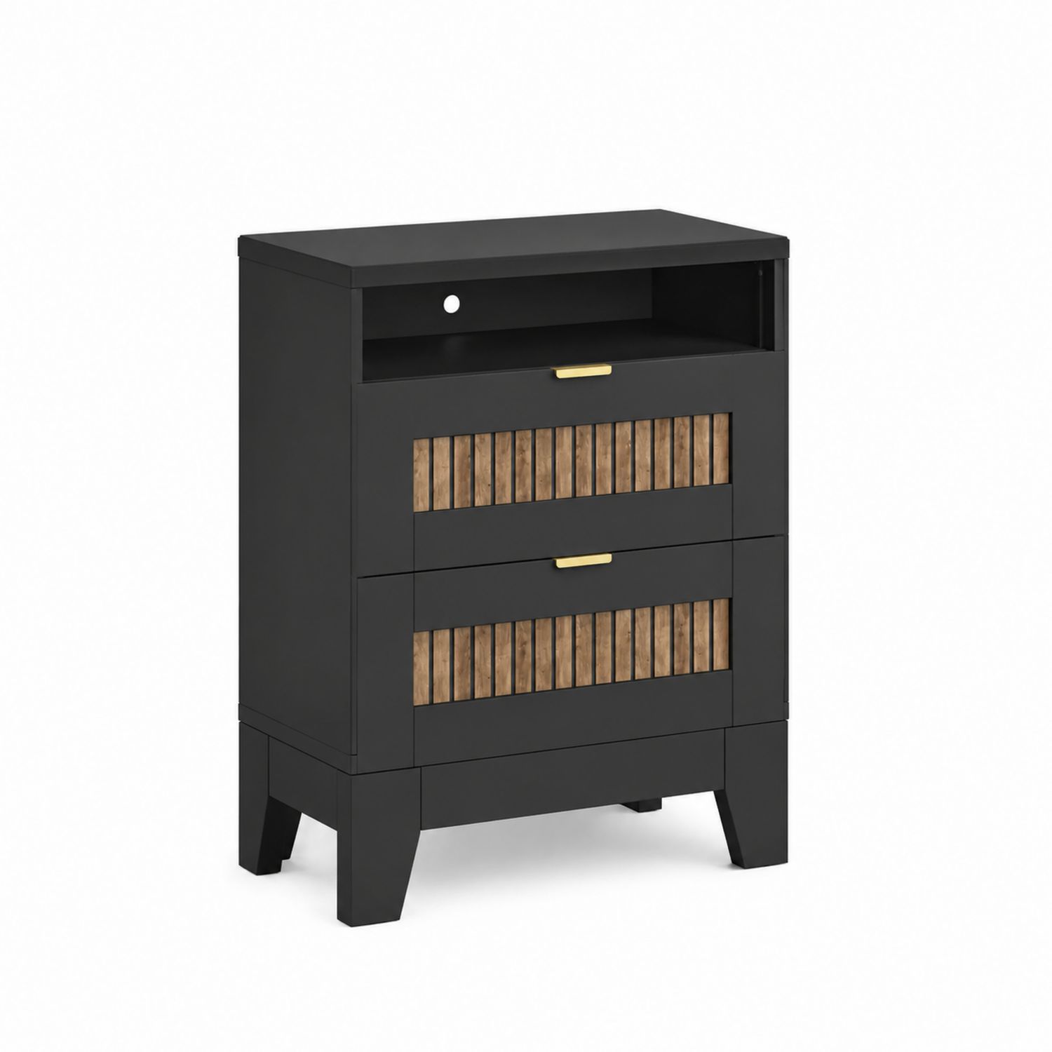 Table de chevet rectangulaire en bois et MDF noir-Xelvoriant