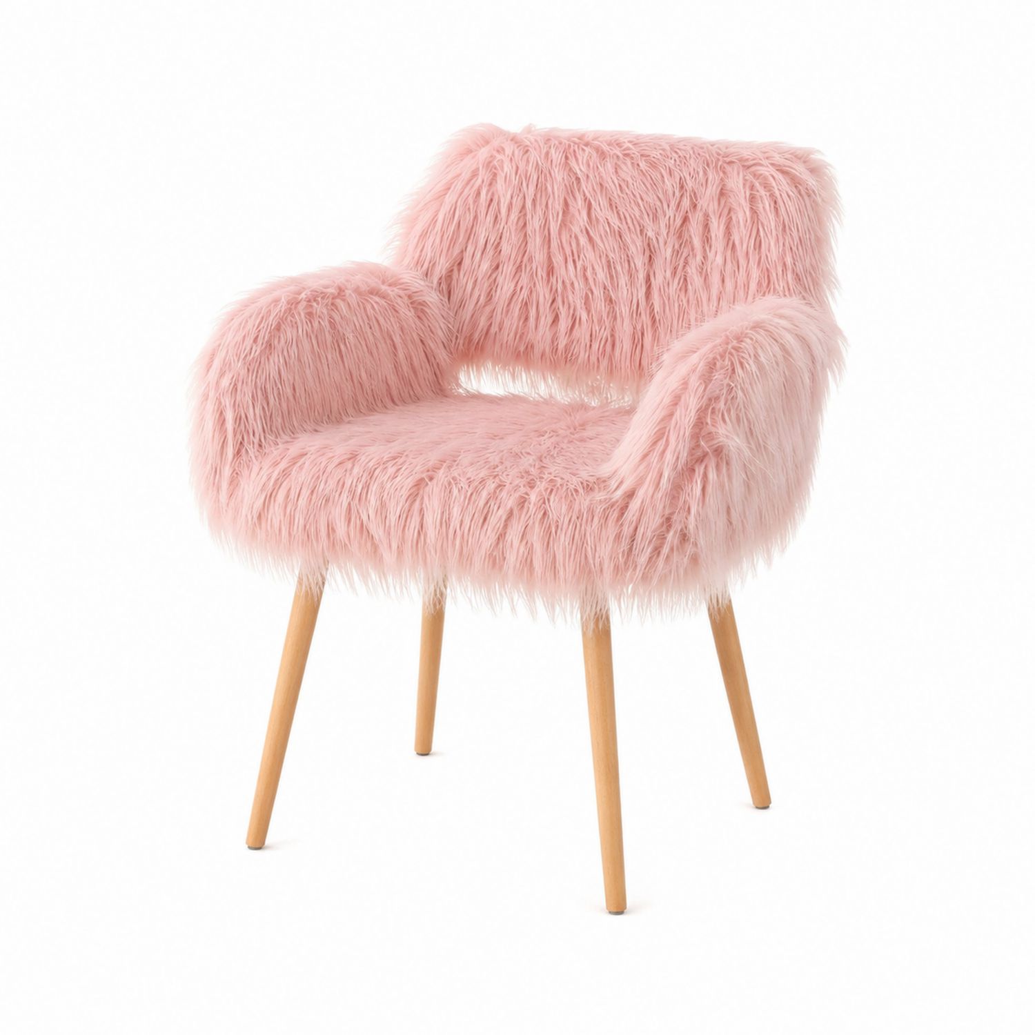 Chaise en fausse fourrure rose et pieds en bois-Xelvoriant