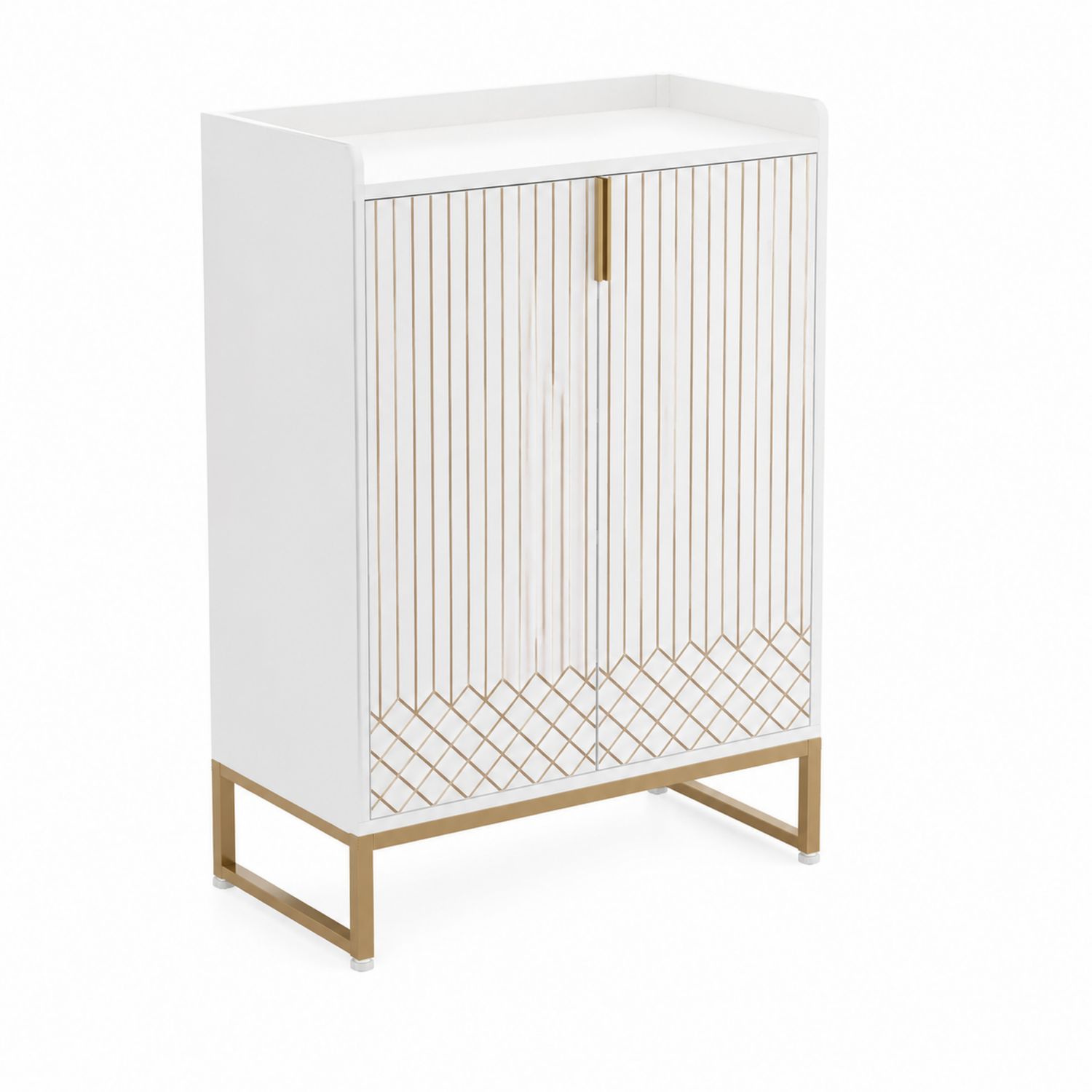 Armoire de rangement en bois MDF avec décor métallique blanc/or-Xelvoriant