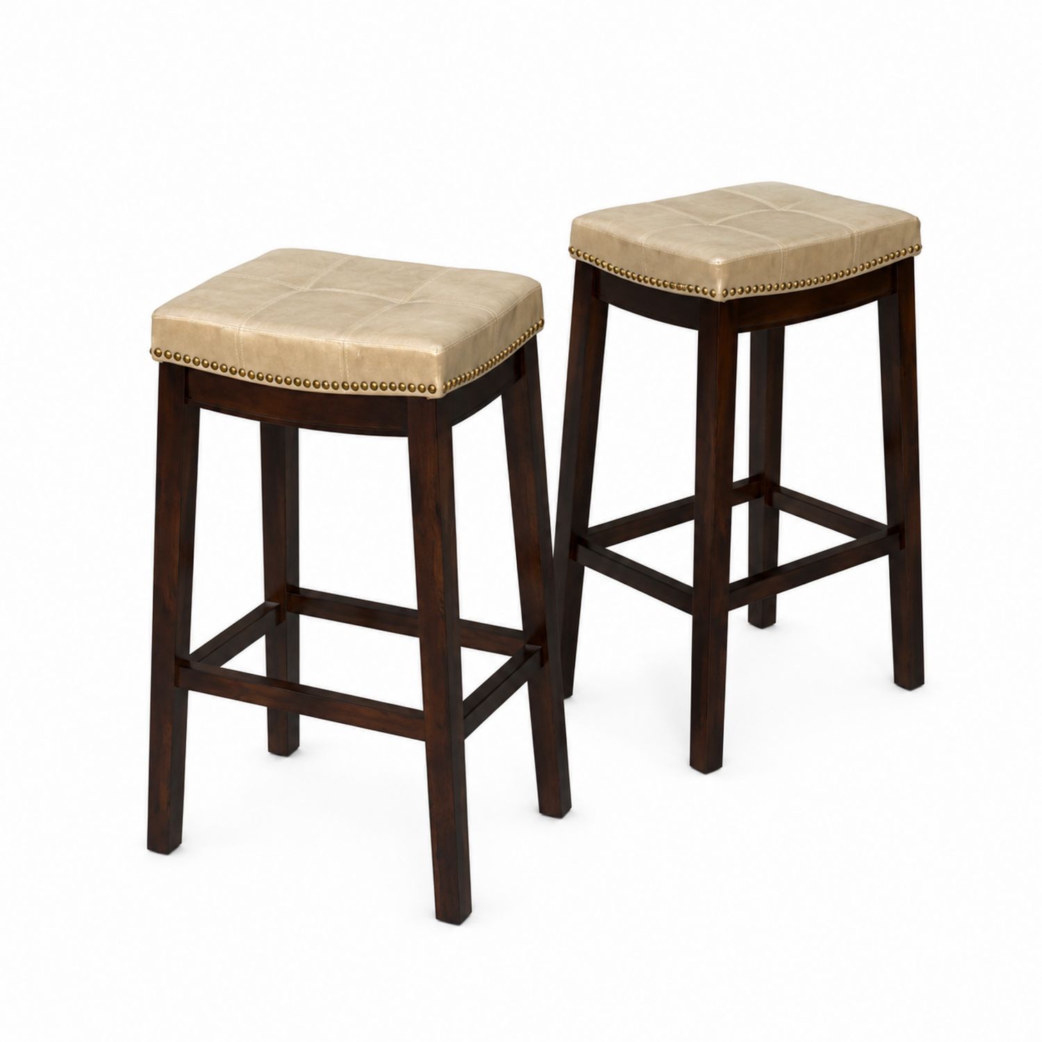 Lot de 2 Tabourets de Bar en Bois et Similicuir Beige-Xelvoriant