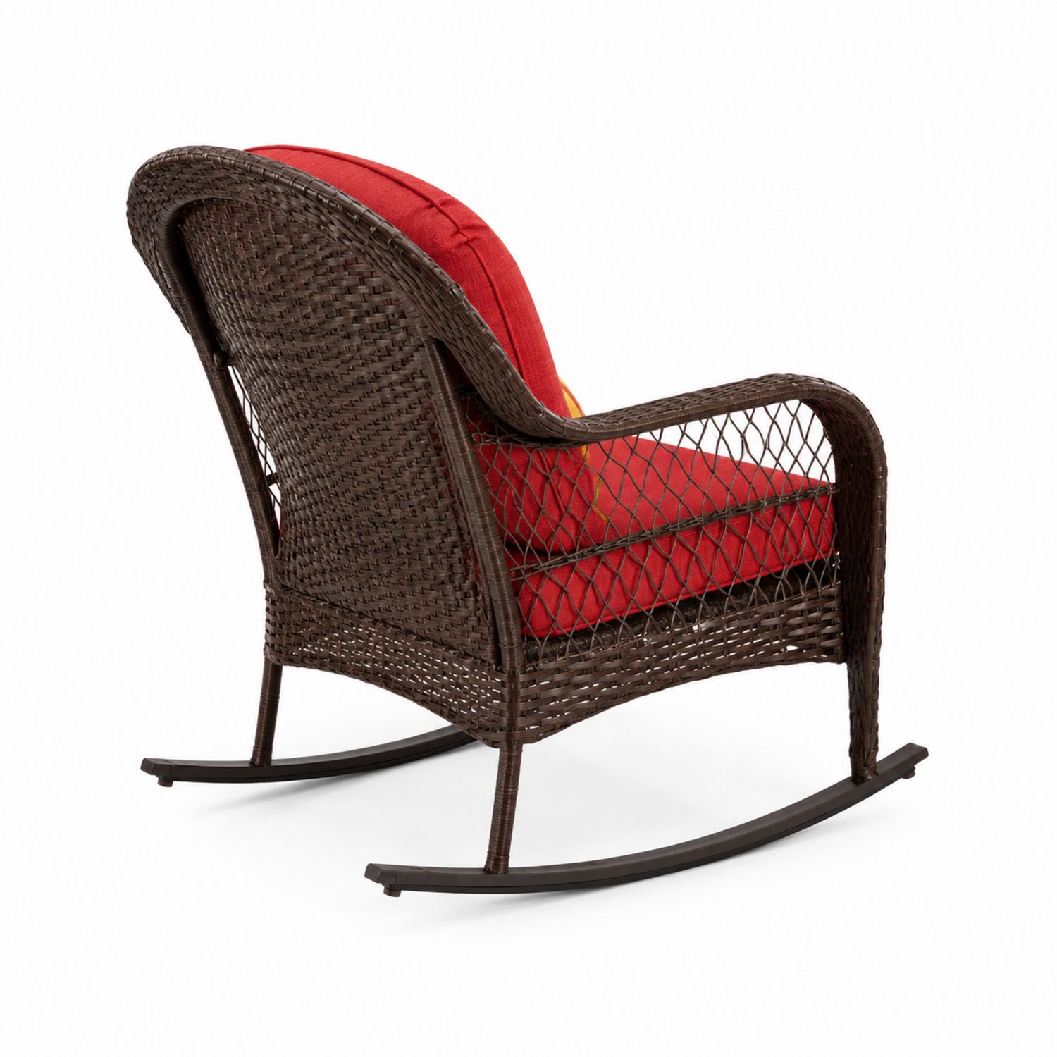 Chaise berçante en rotin avec coussin rouge-Xelvoriant