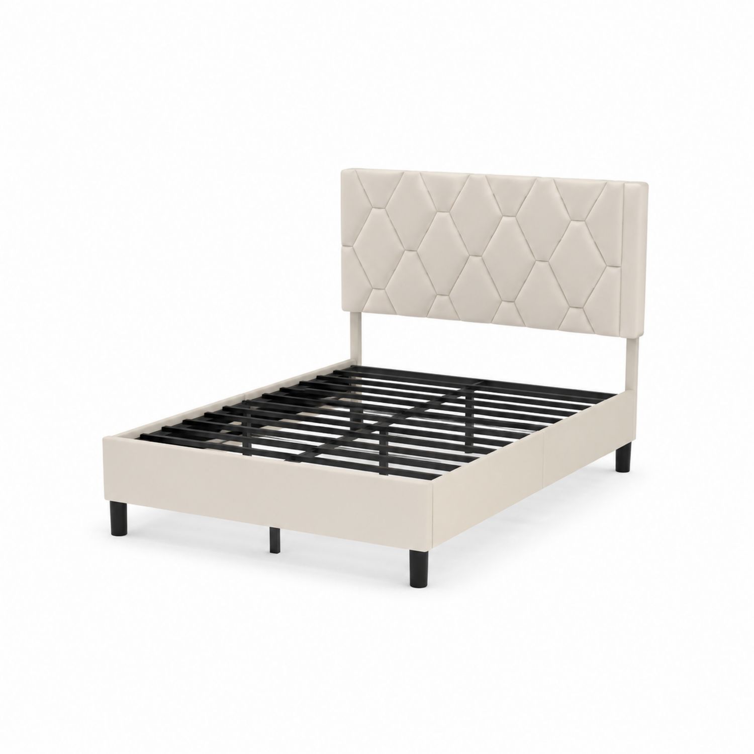 Lit plateforme en métal et cuir synthétique Beige 140x200 cm-Xelvoriant