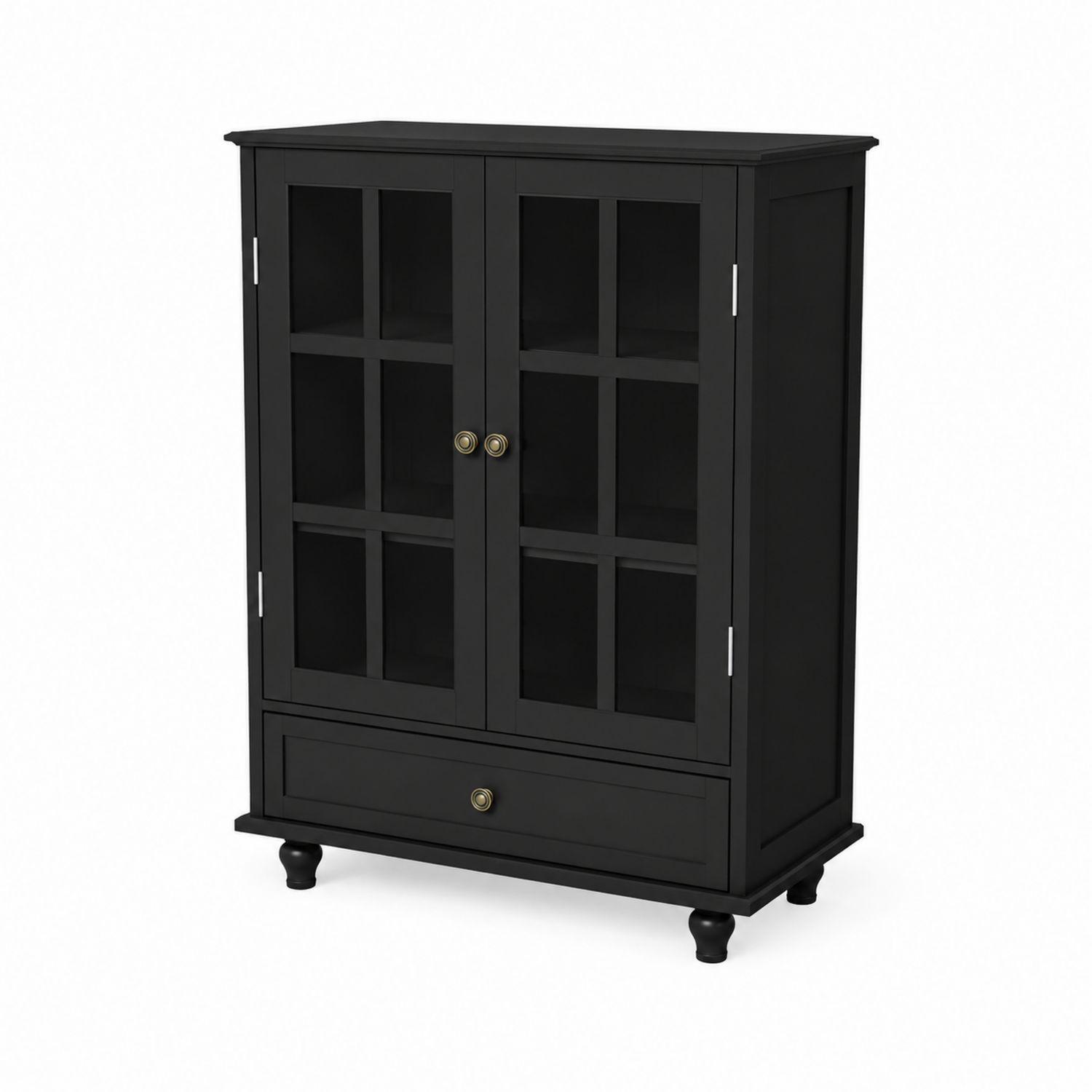Buffet en bois avec portes vitrées et tiroir noir 120x80x40 cm-Xelvoriant
