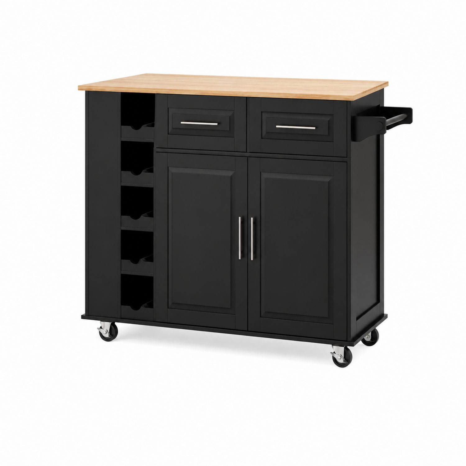 Chariot de cuisine à roulettes en bois et noir-Xelvoriant
