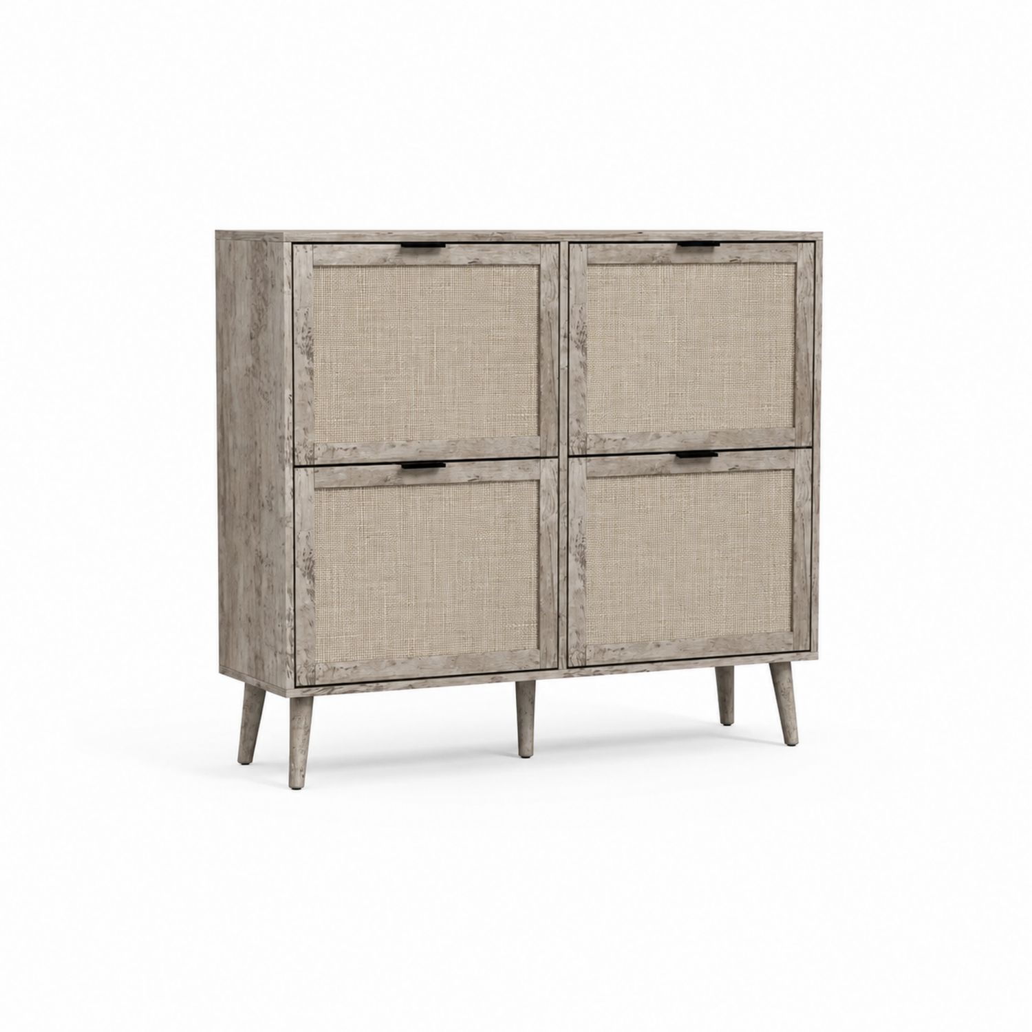 Armoire à chaussures 4 compartiments en bois et lin beige-Xelvoriant