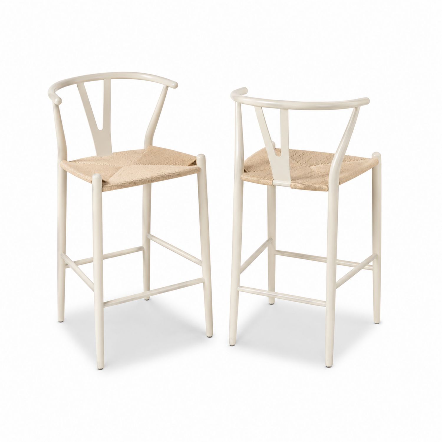 Tabourets de bar en bois avec assise en paille, lot de 2-Xelvoriant