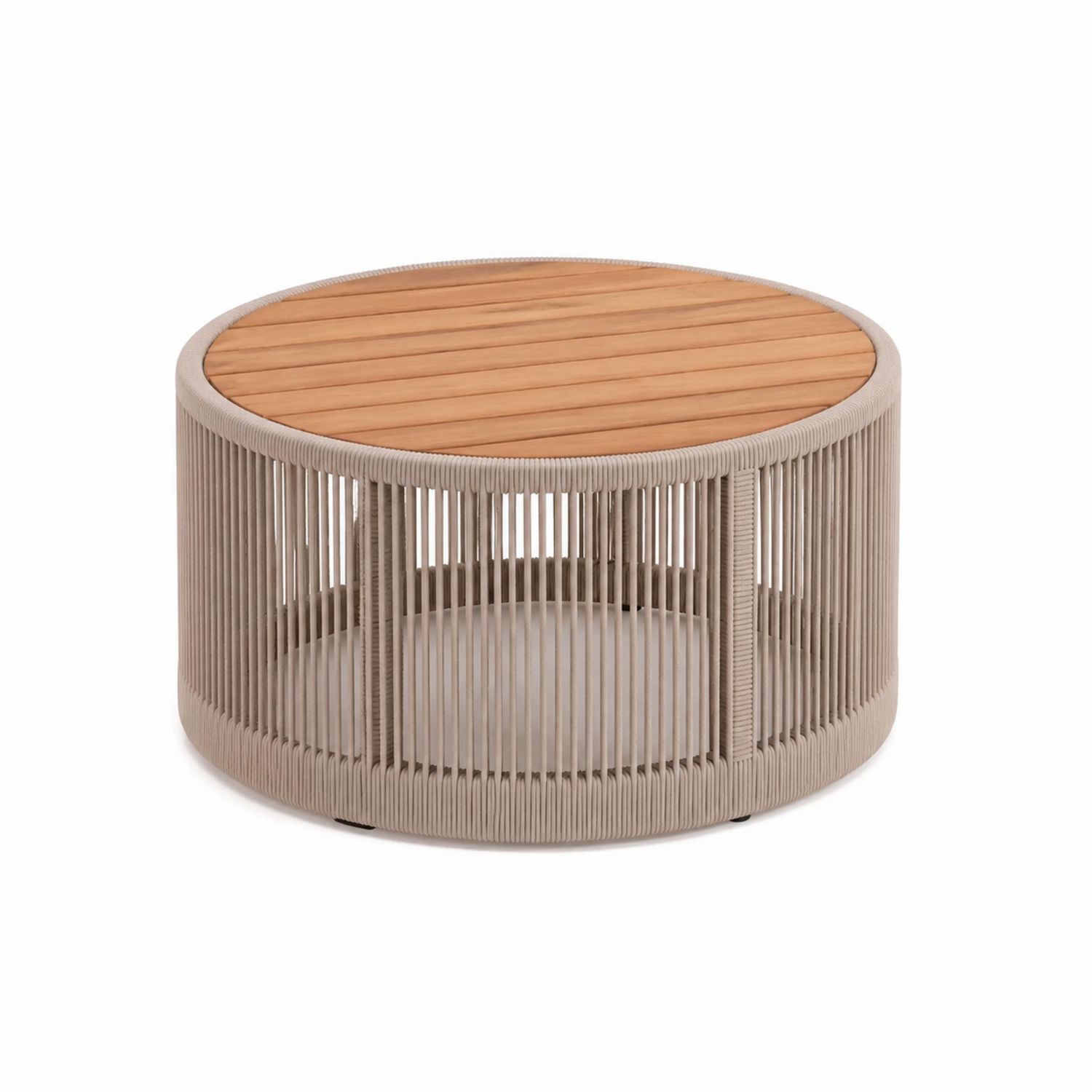 Table basse ronde en teck et corde Beige Ø80 cm-Xelvoriant