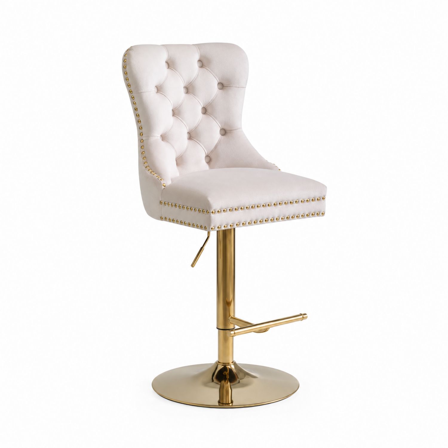 Tabouret de bar en velours beige et métal doré-Xelvoriant