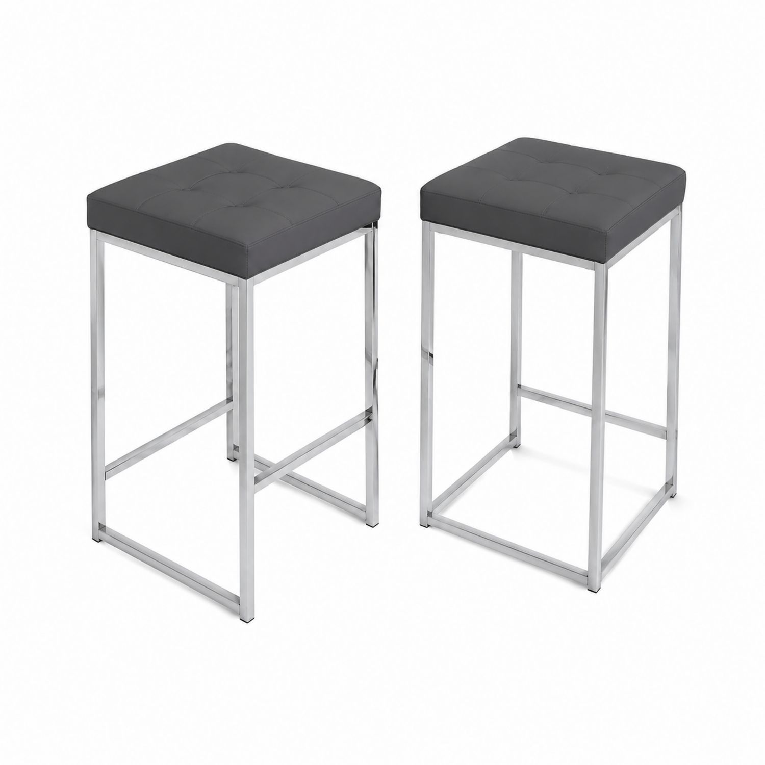 Tabourets carrés métal et simili cuir Gris-Xelvoriant