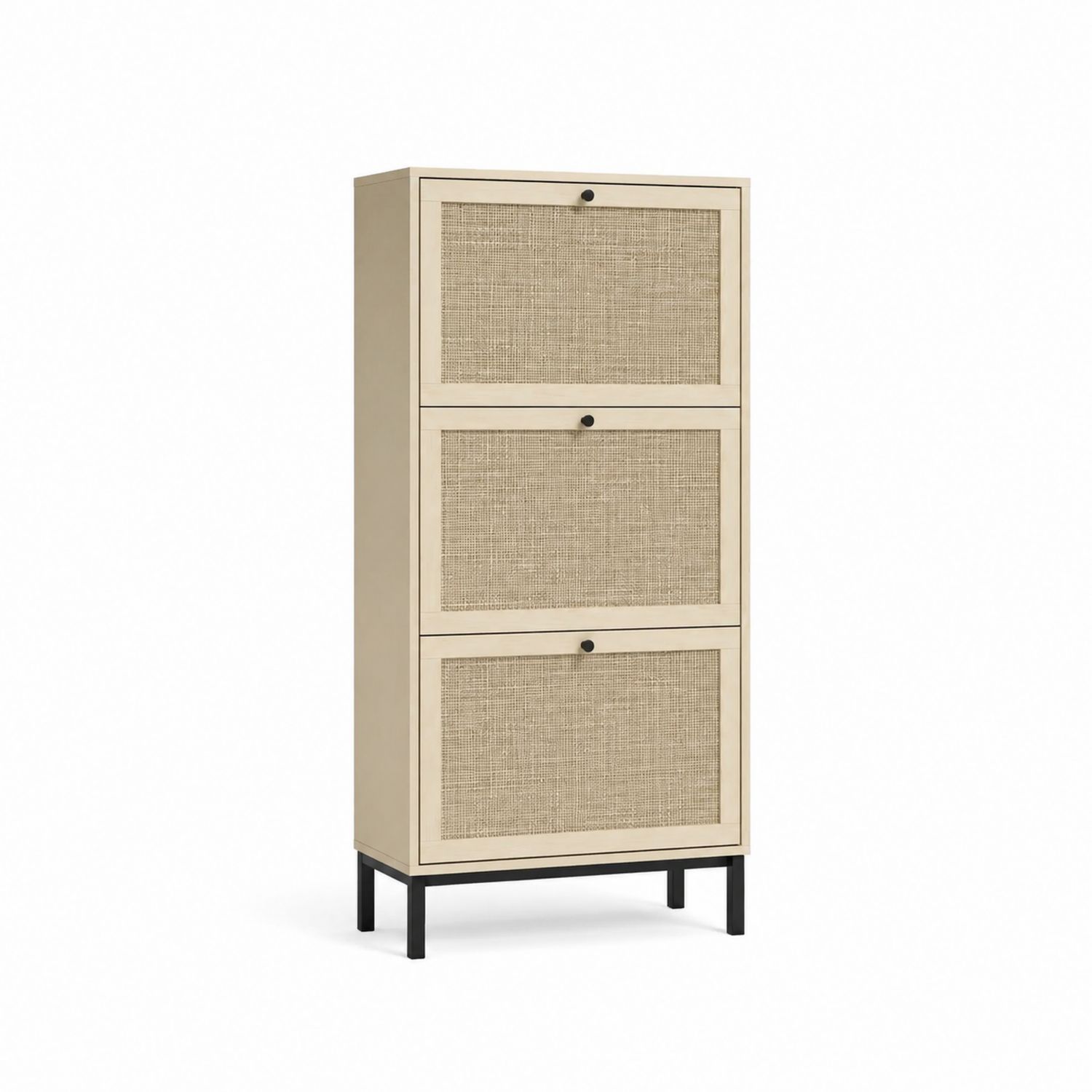 Armoire à chaussures en bois et rotin à 3 portes-Xelvoriant