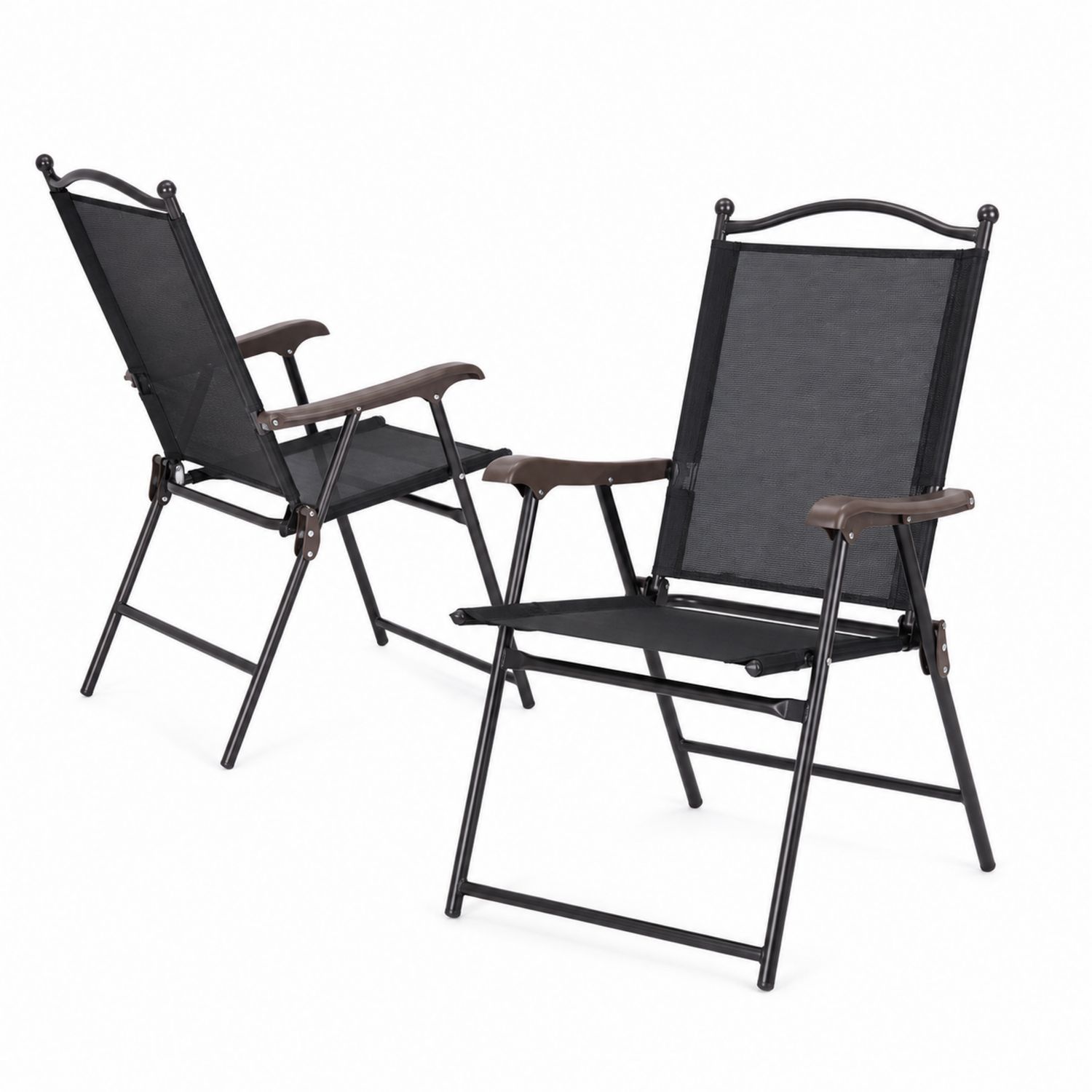 Lot de 2 chaises pliantes en métal et textilène Noir et Marron-Xelvoriant