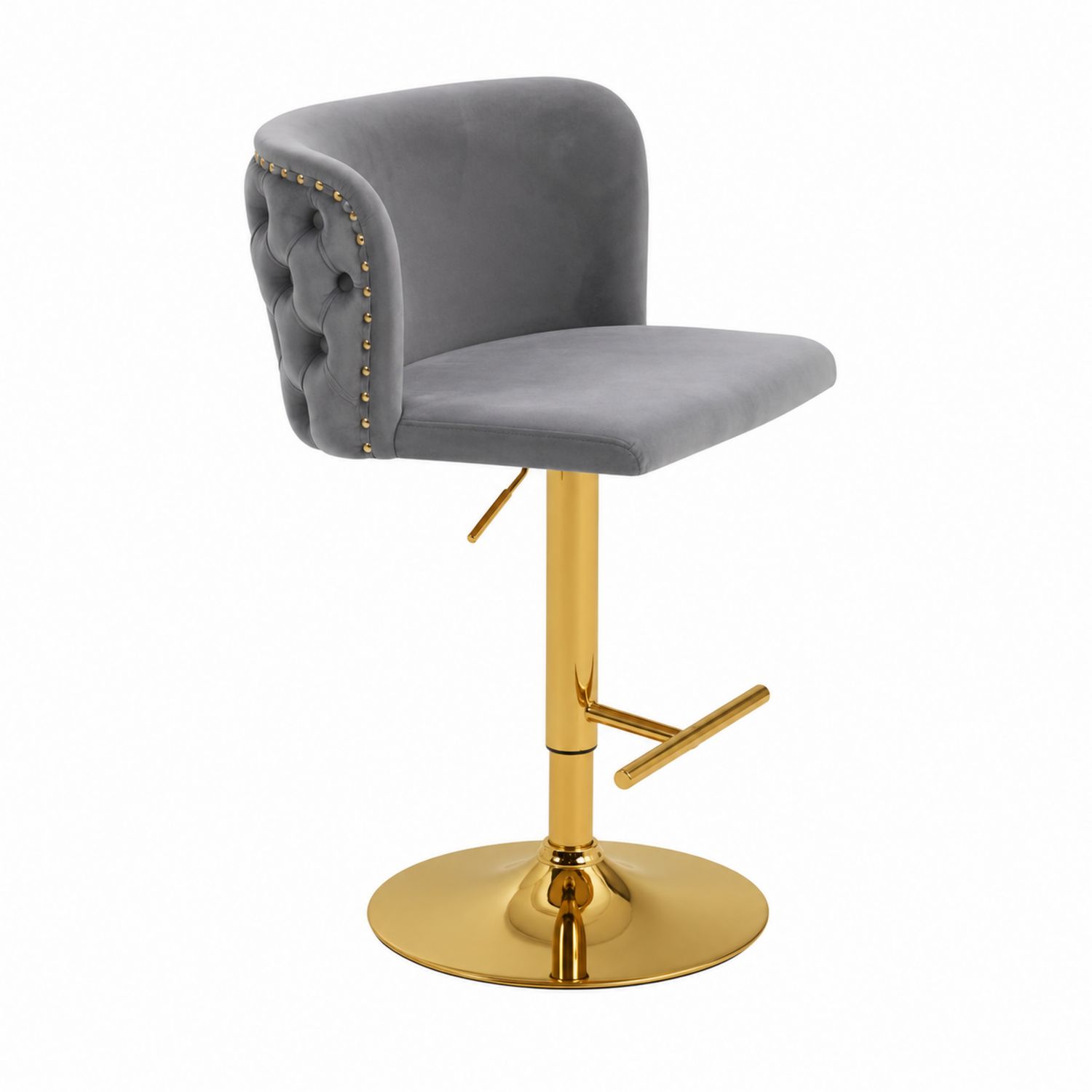 Tabouret de bar en velours avec base dorée-Xelvoriant