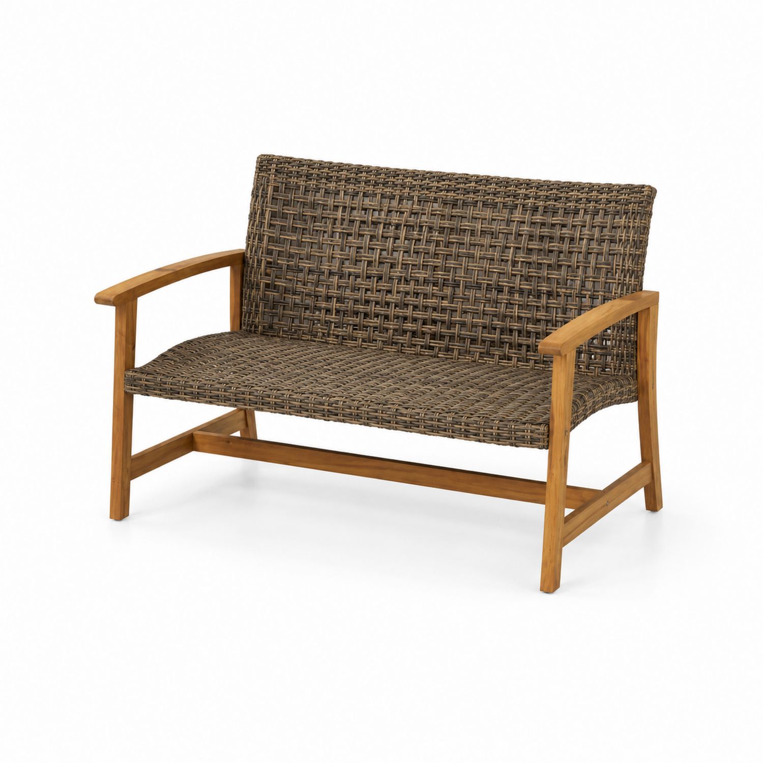 Banc en résine tressée avec structure en bois d'acacia-Xelvoriant