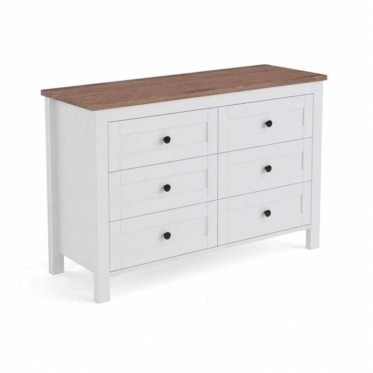 Commode en bois avec 6 tiroirs blanc et dessus en chêne-Xelvoriant
