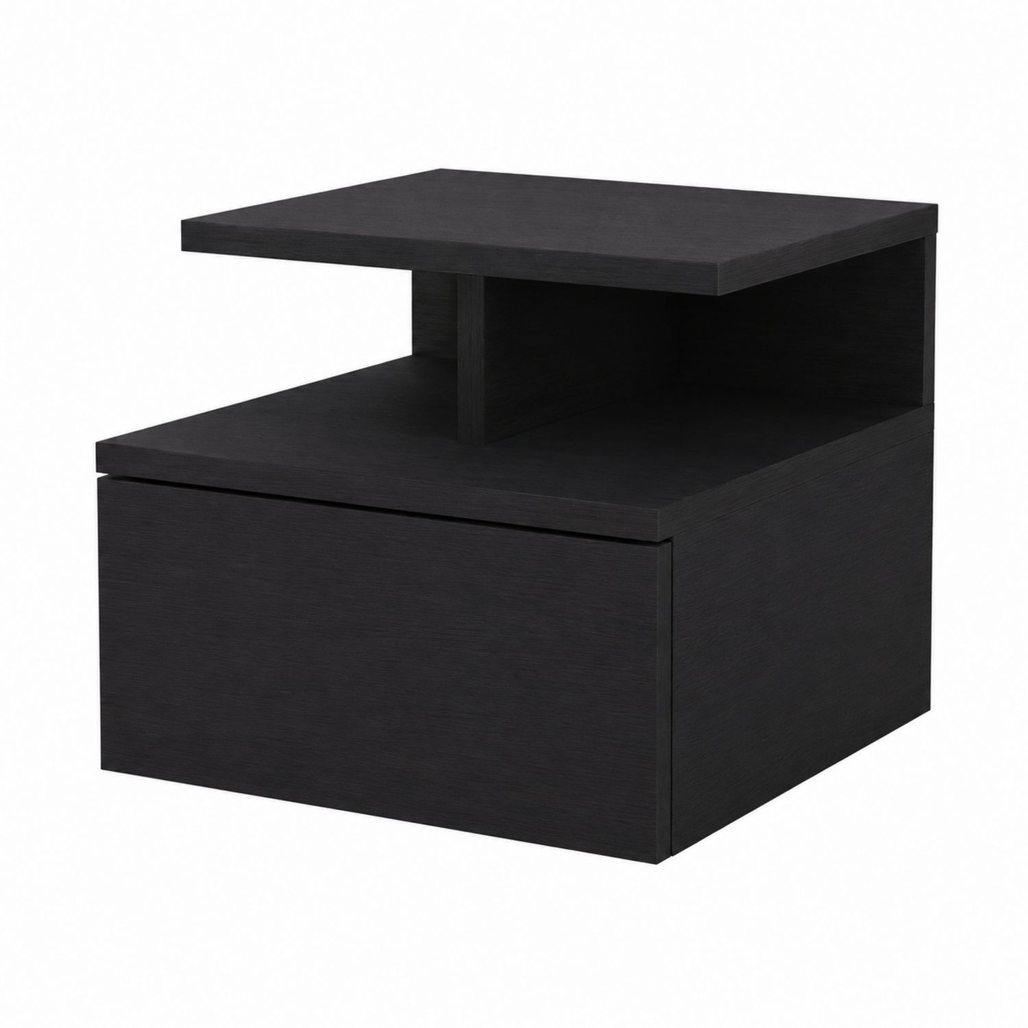 Table de chevet en bois noir avec tiroir et étagère-Xelvoriant