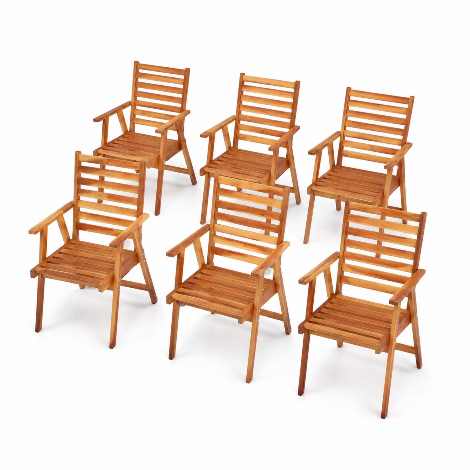 Ensemble de 6 chaises de jardin en bois avec accoudoirs-Xelvoriant