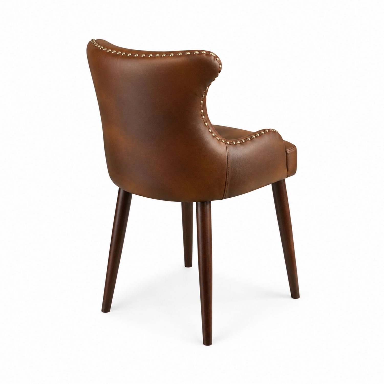 Chaise en cuir synthétique marron avec pieds en bois-Xelvoriant