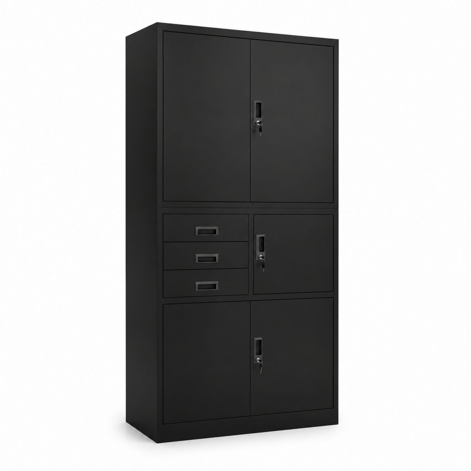 Armoire de rangement en métal avec portes et tiroirs verrouillables 180x90x40 cm Noir-Xelvoriant