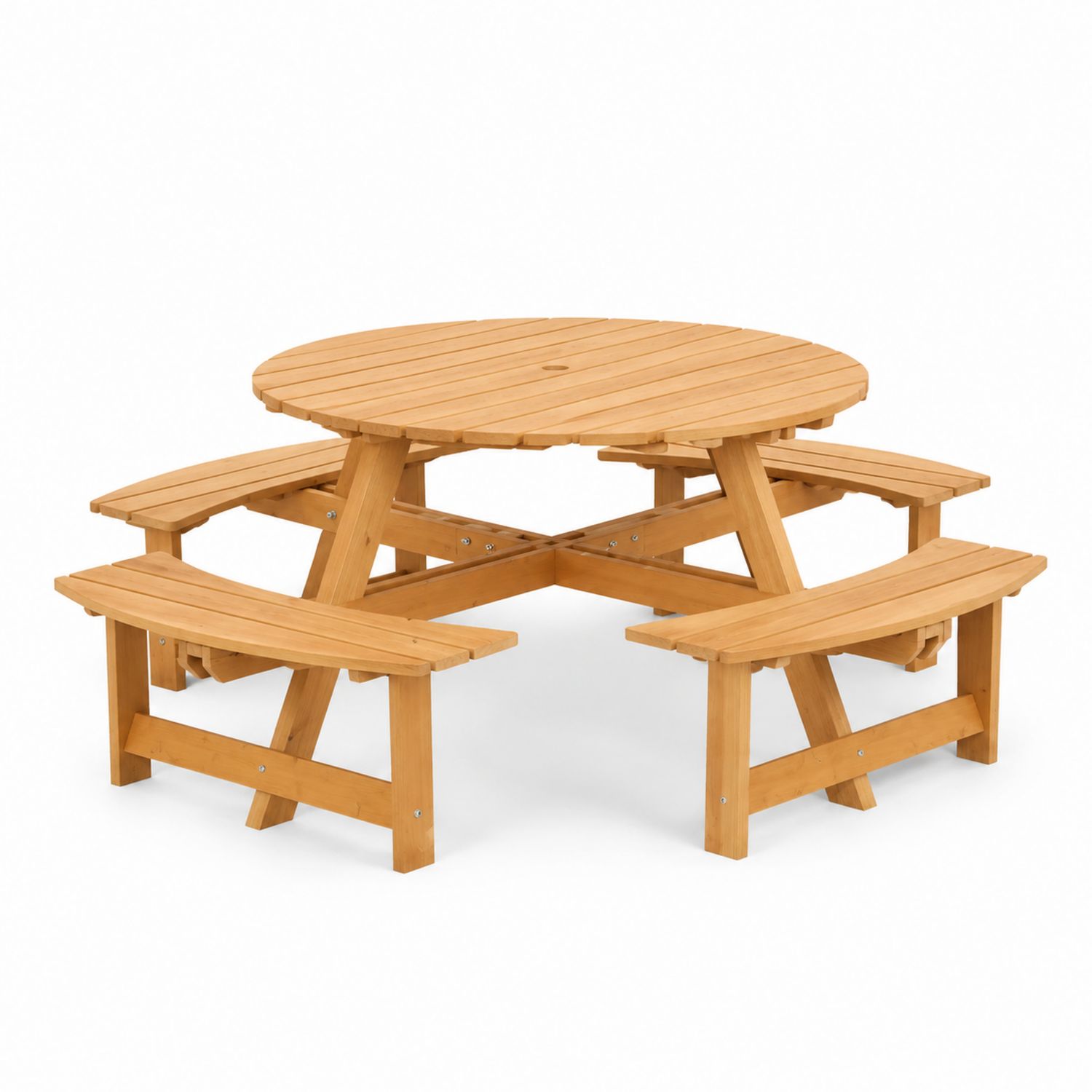 Table de pique-nique ronde en bois avec bancs intégrés-Xelvoriant