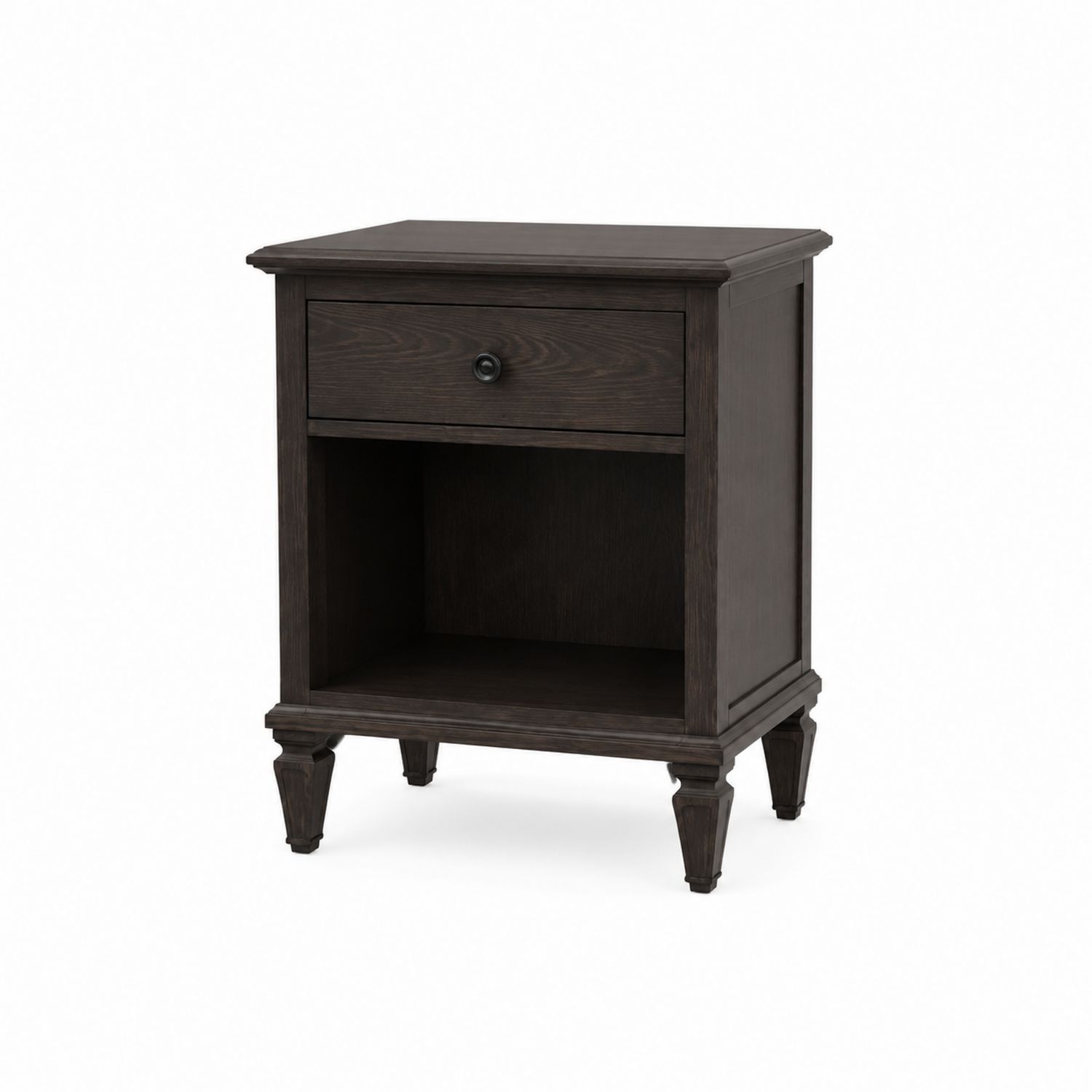 Table de chevet en bois noir avec tiroir-Xelvoriant