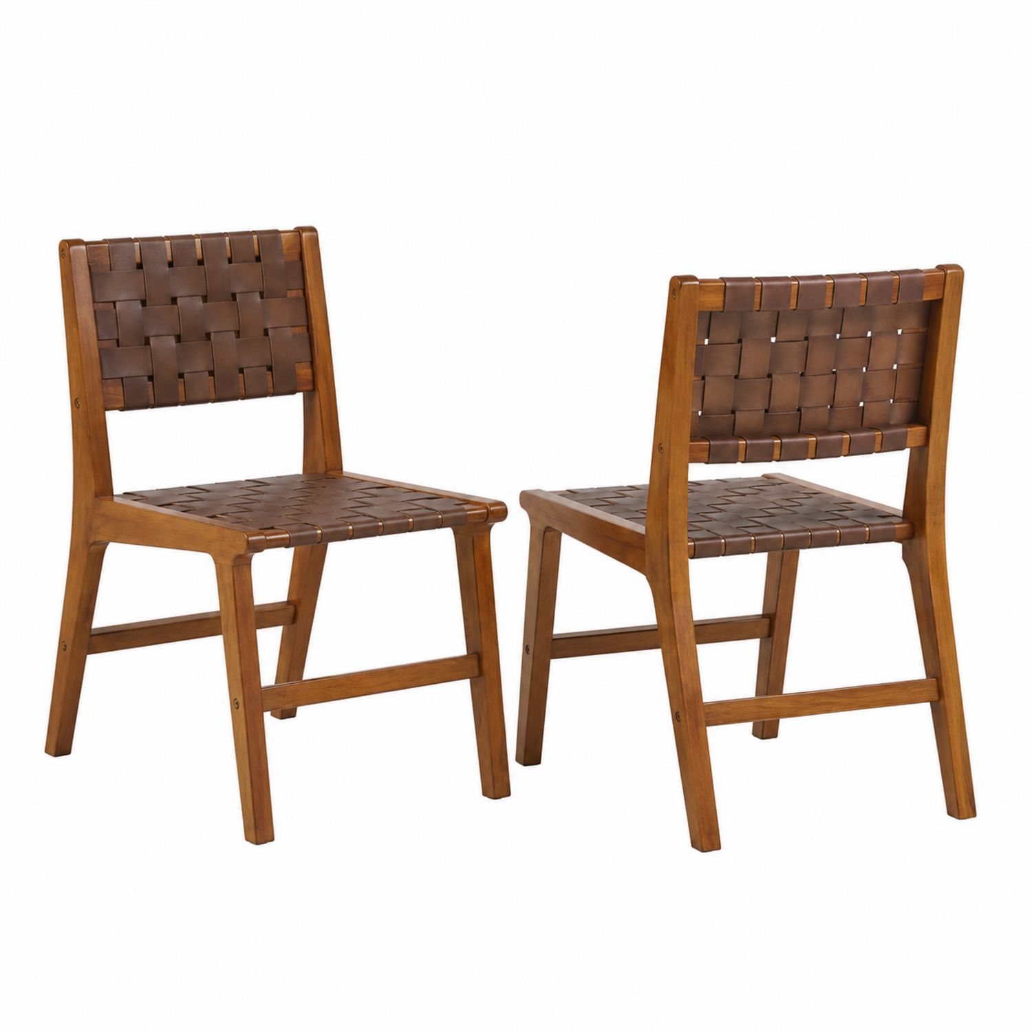 Ensemble de 2 chaises en bois d'acacia et cuir PU tressé Marron-Xelvoriant