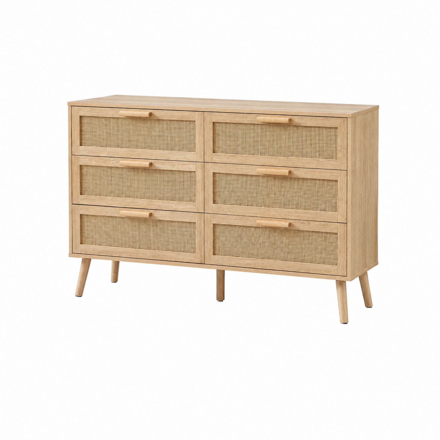 Commode en bois avec 6 tiroirs en rotin naturel-Xelvoriant