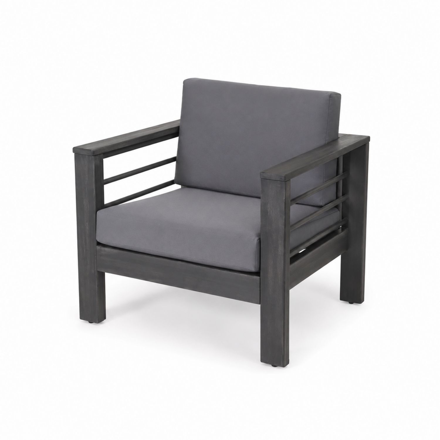 Fauteuil en bois d'acacia avec coussins gris-Xelvoriant