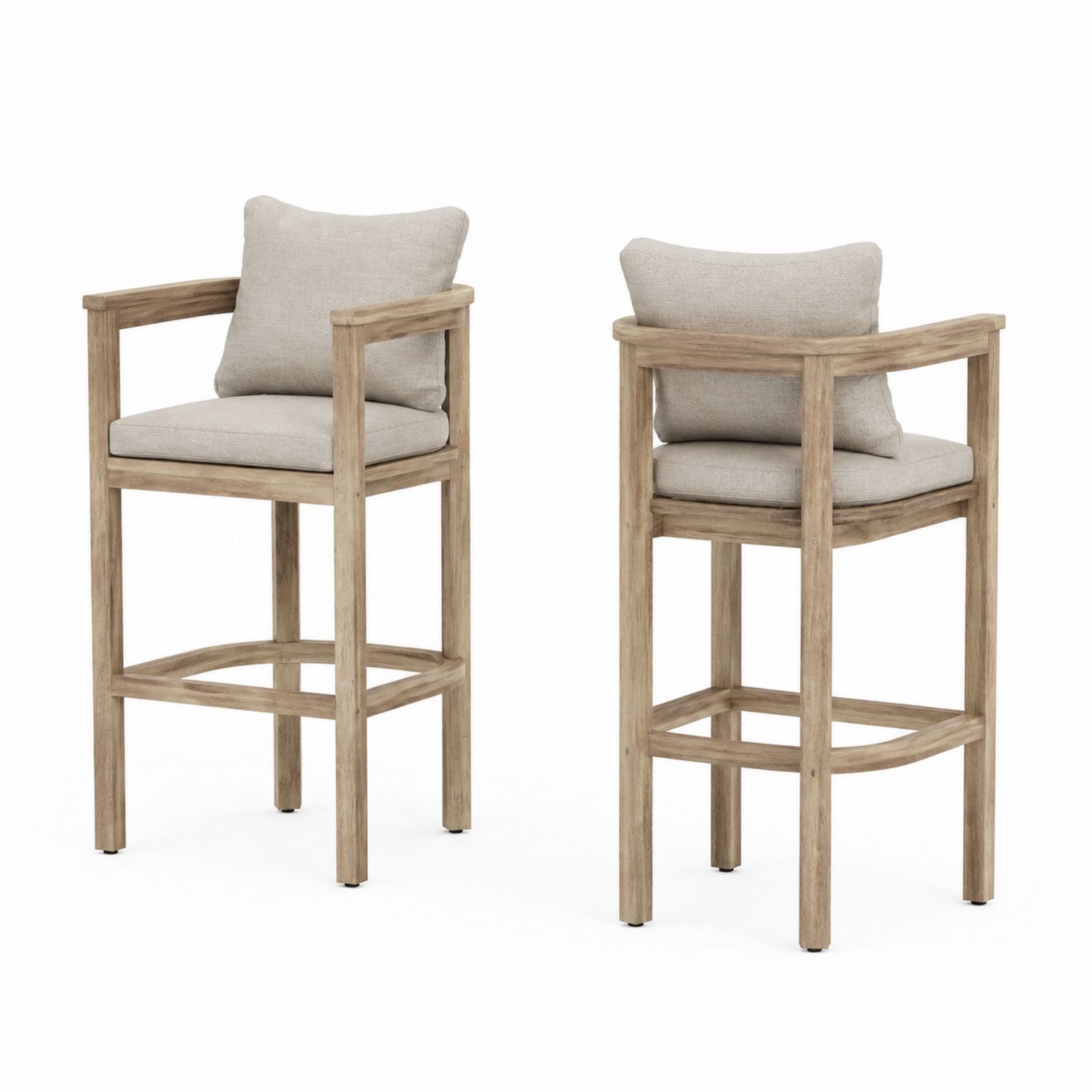 Lot de 2 chaises de bar en bois avec coussins en tissu polyester beige-Xelvoriant