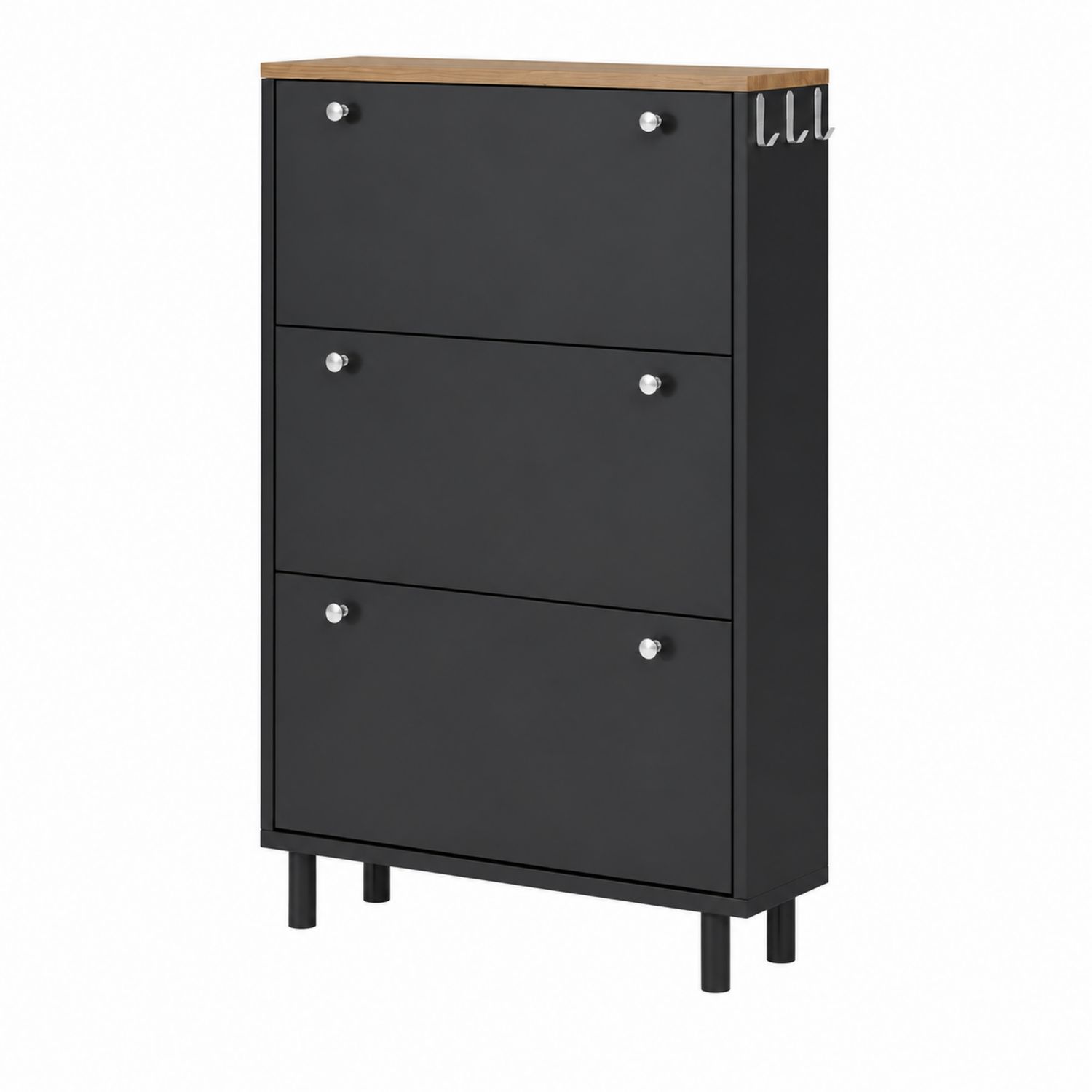 Armoire à chaussures en métal noire avec 3 compartiments, 120cm x 60cm x 25cm-Xelvoriant