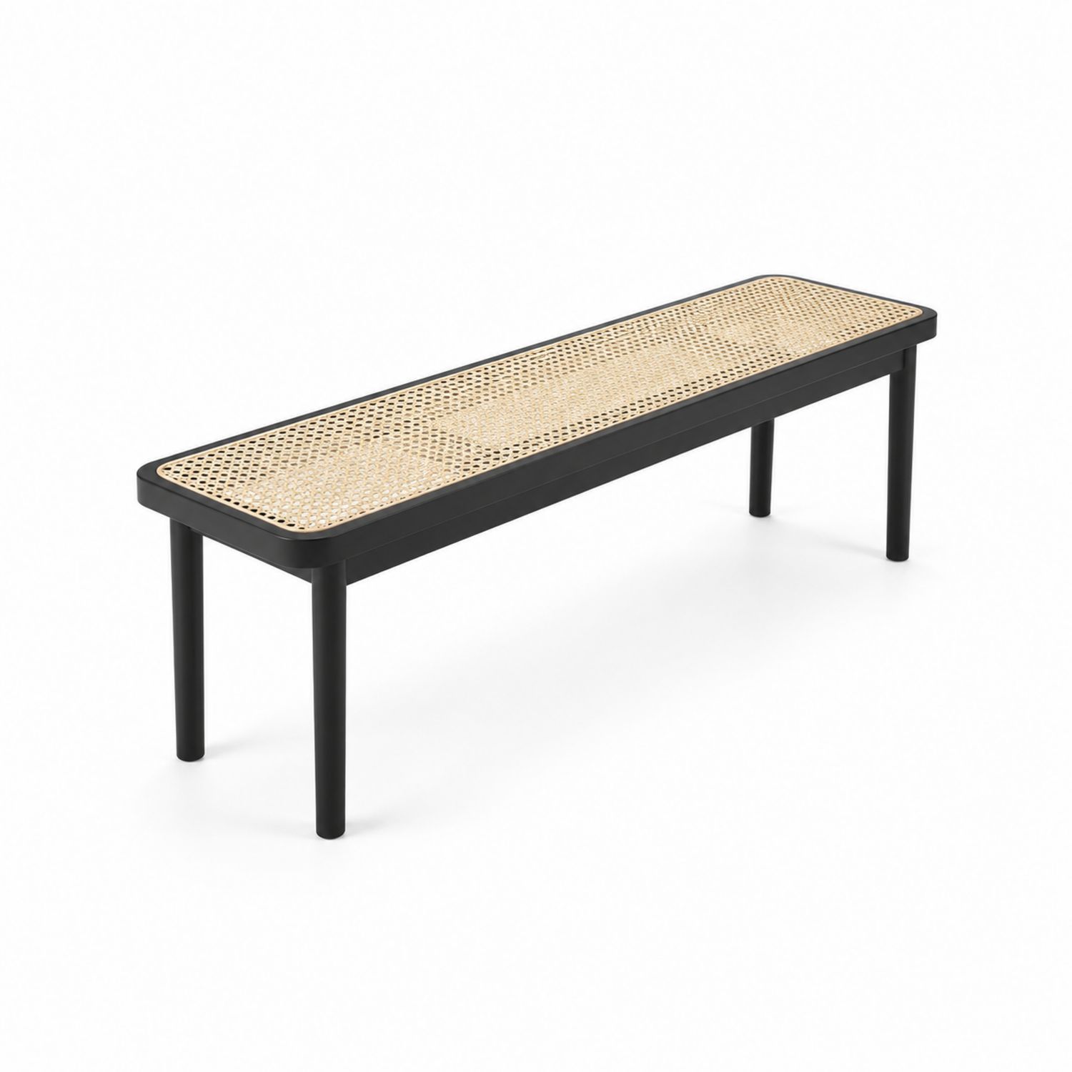 Banc en bois et rotin tissé noir 120 cm-Xelvoriant